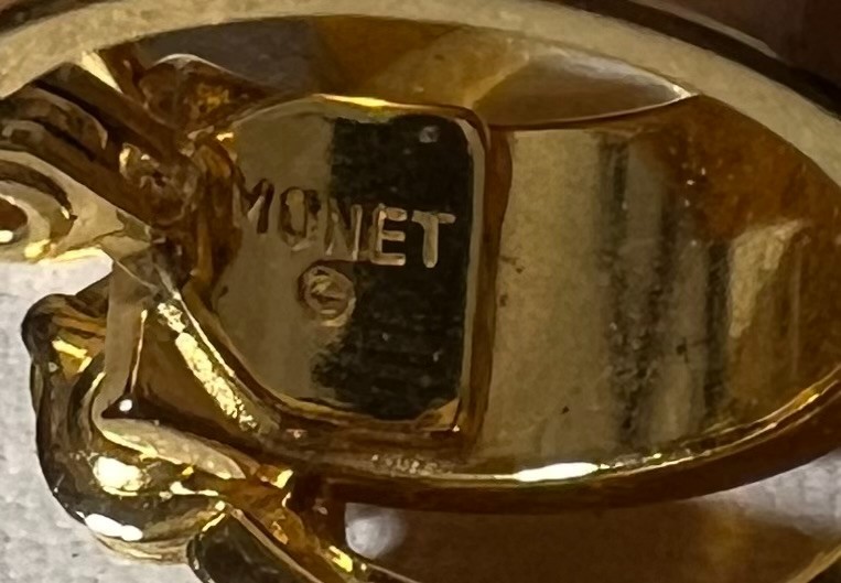 Monet Enamel Small Orange Pink Gold Hoop Clip On Earrings in Perfect Condition