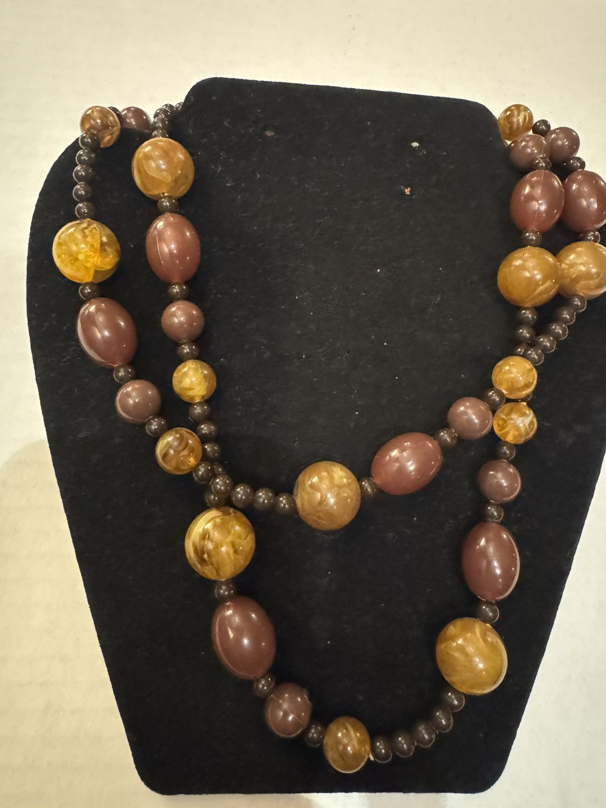 Vintage Women’s Acrylic Beaded Necklace, Assorted Sizes, Brown Golden Tan 70’s