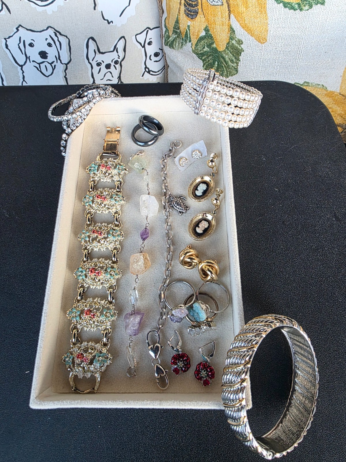 Eclectic Costume Jewelry Lot Bracelets Rings Cameo Earrings Vintage Style