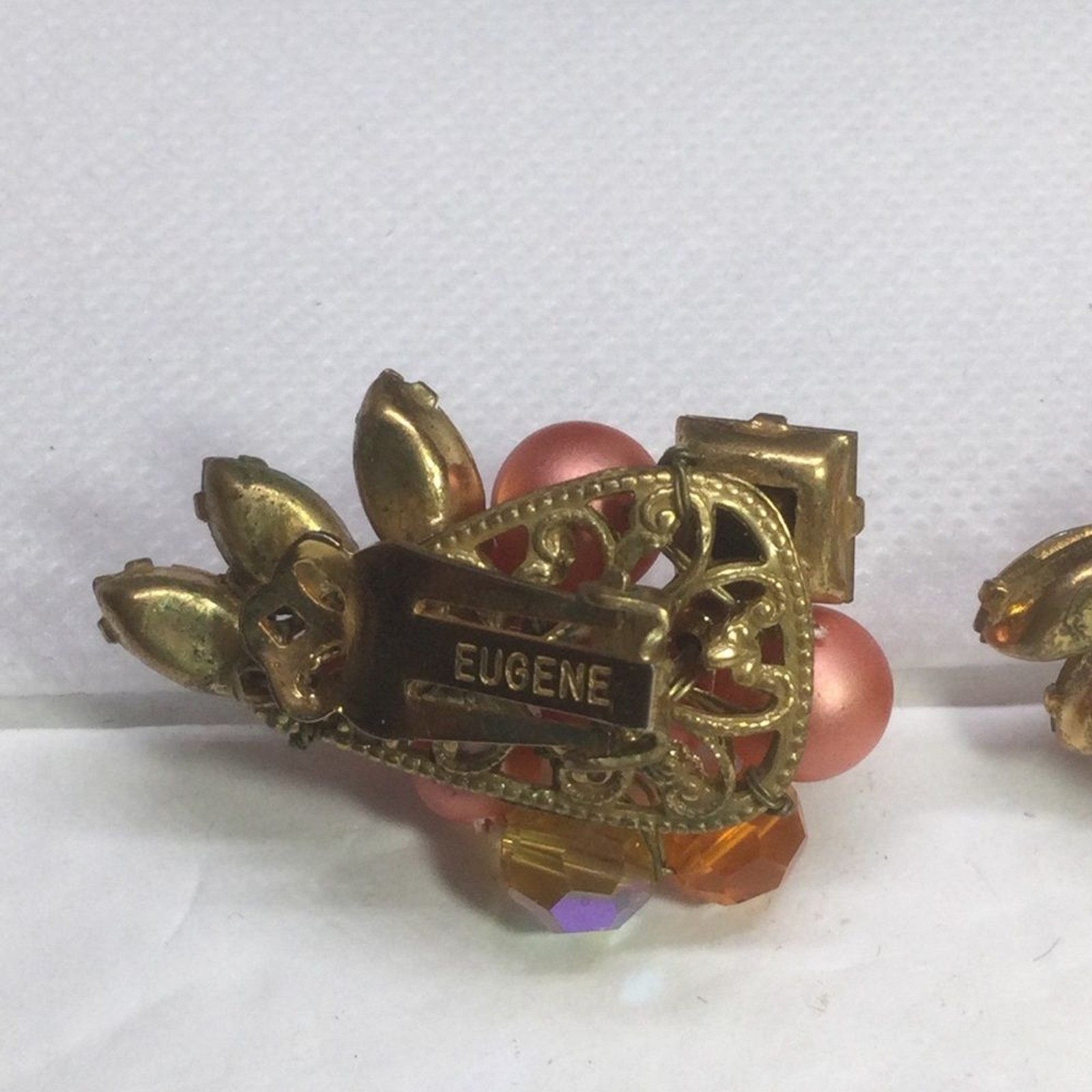 Vintage Eugene Parure Necklace Clip Earrings Set Bead Rhinestone Cluster 1950’s