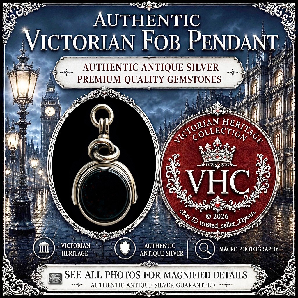 Antique 1881 Victorian Bloodstone + Carnelian Fob Pendant *Birmingham Silver*