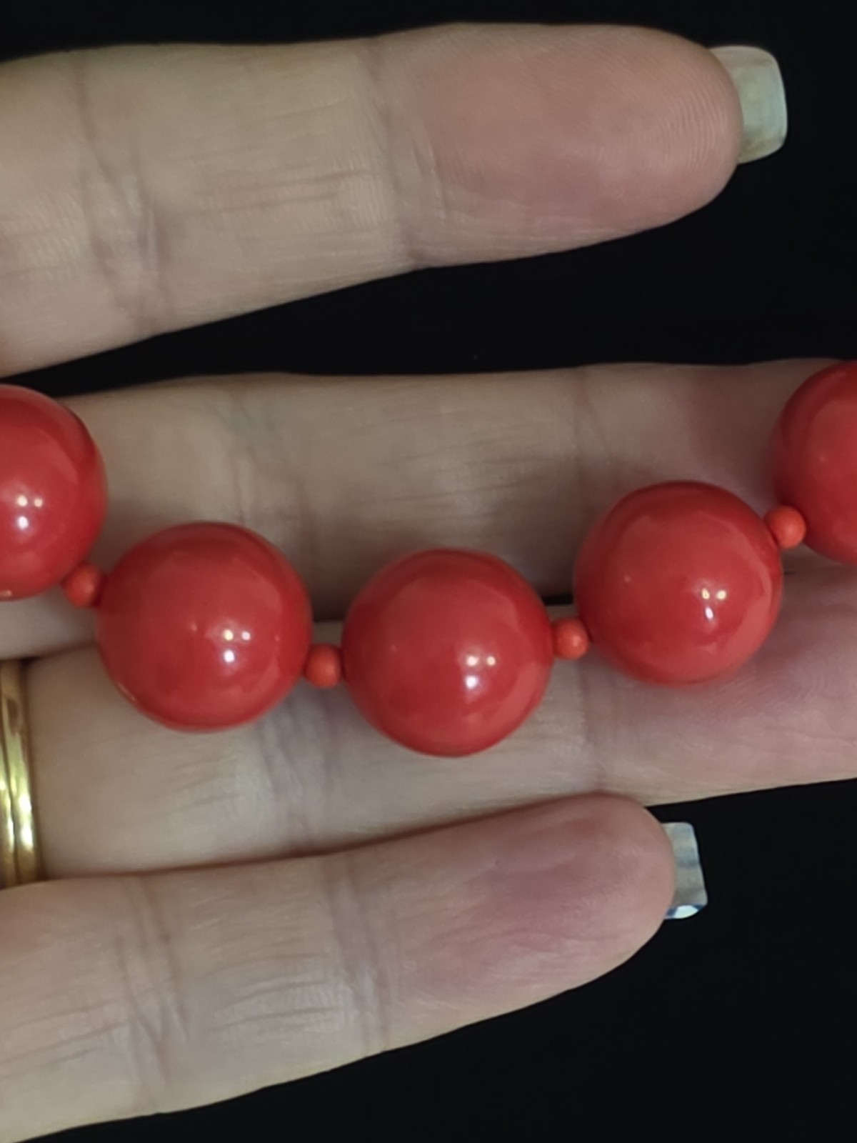 Vintage Joan’s Collectables Signed Necklace Round Red Acrylic Resin Beads Retro