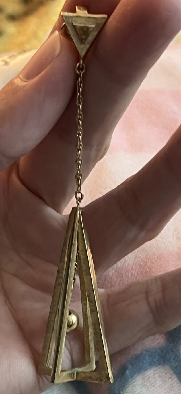Vintage TRIFARI Dangle Long Triangle Clip Earrings Gold Tone