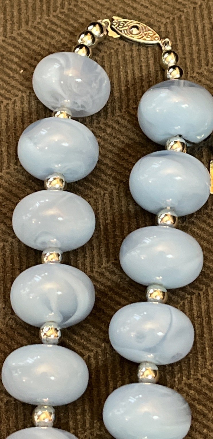 Geniune Lucite Necklace Chunky Collar Pale Blue Silver Tone Made In Hong Kong