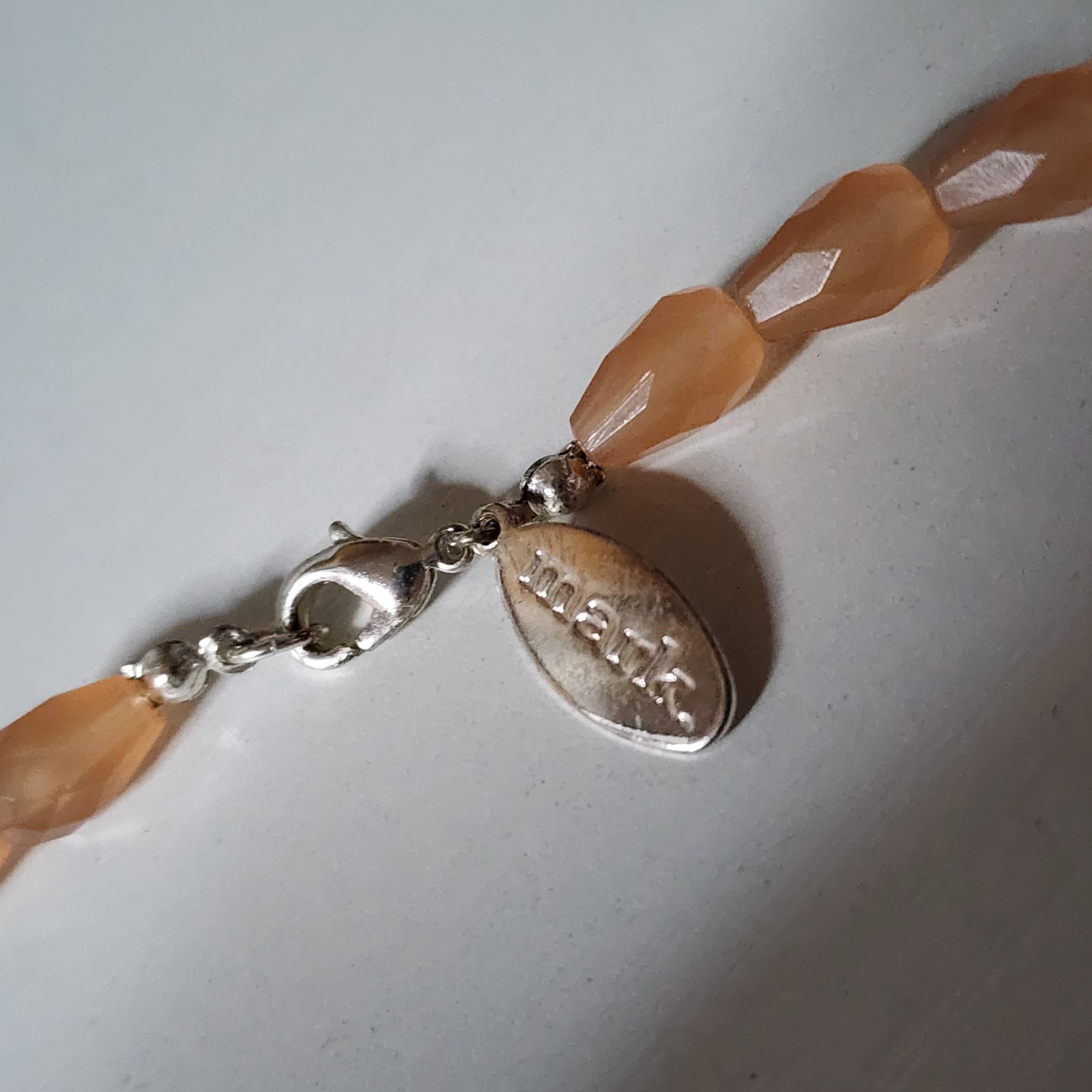 Signed mark. Orange Faux Crystals Necklace Estate Statement Beads