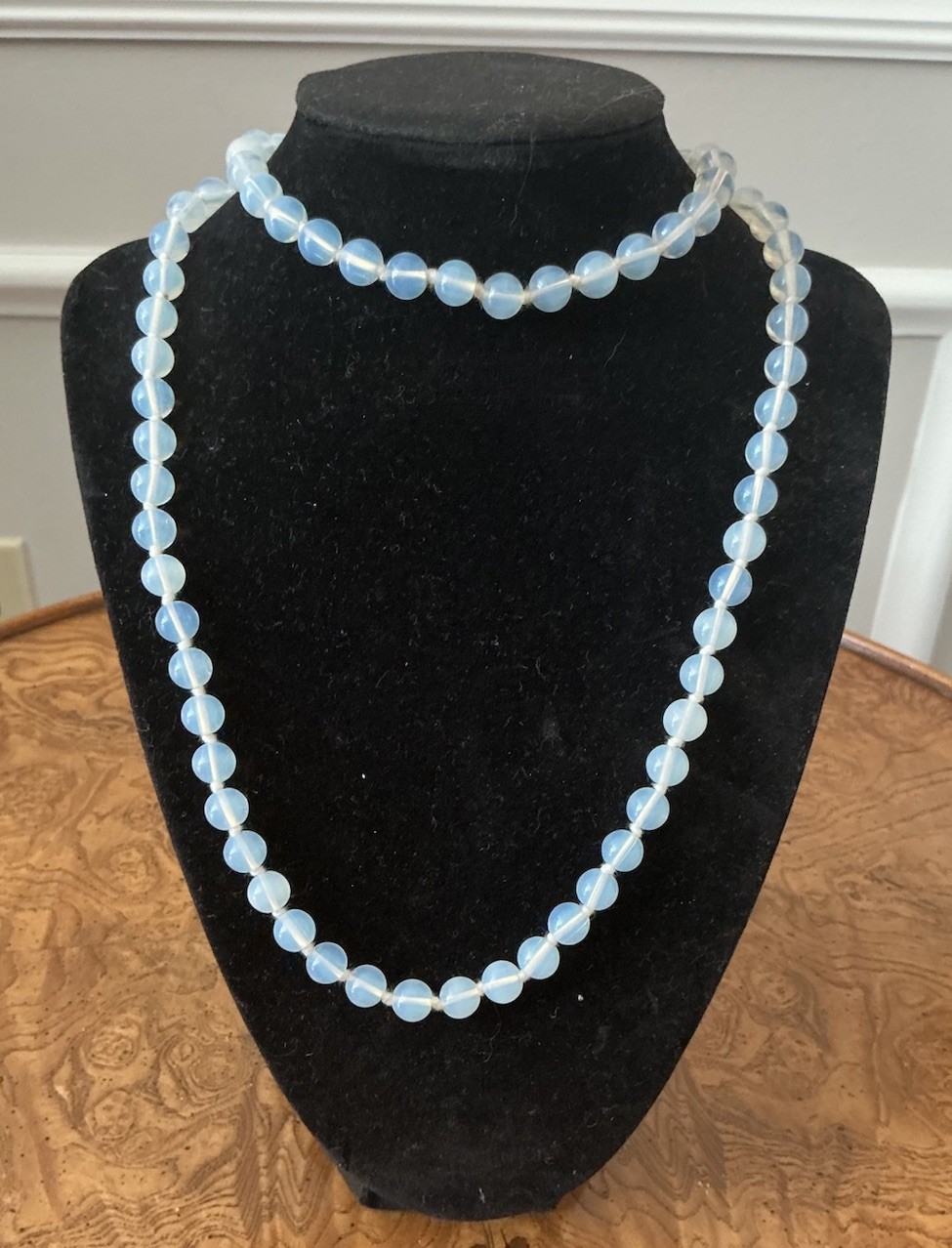 Opaline Opalescent Glass Beaded Vintage Necklace 32” Long