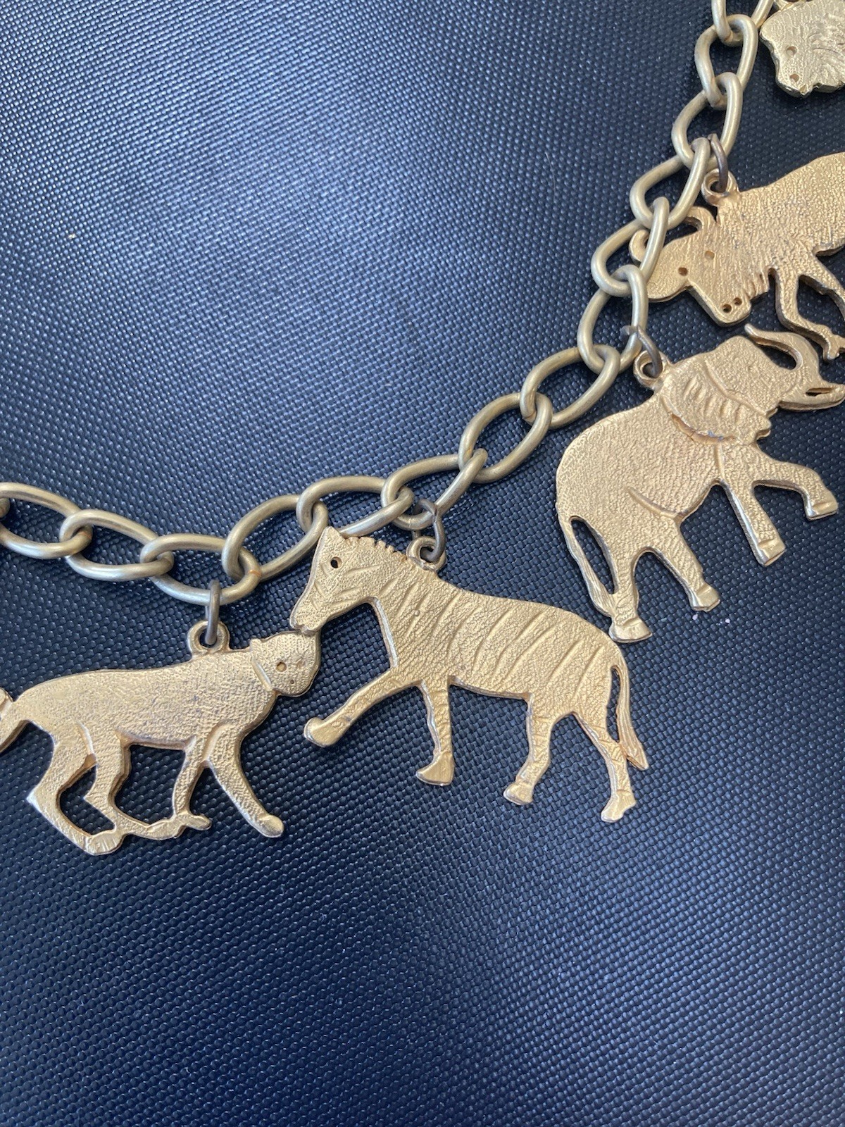 Statement Necklace Gold tone Animals Vintage Necklace African Safari Charm