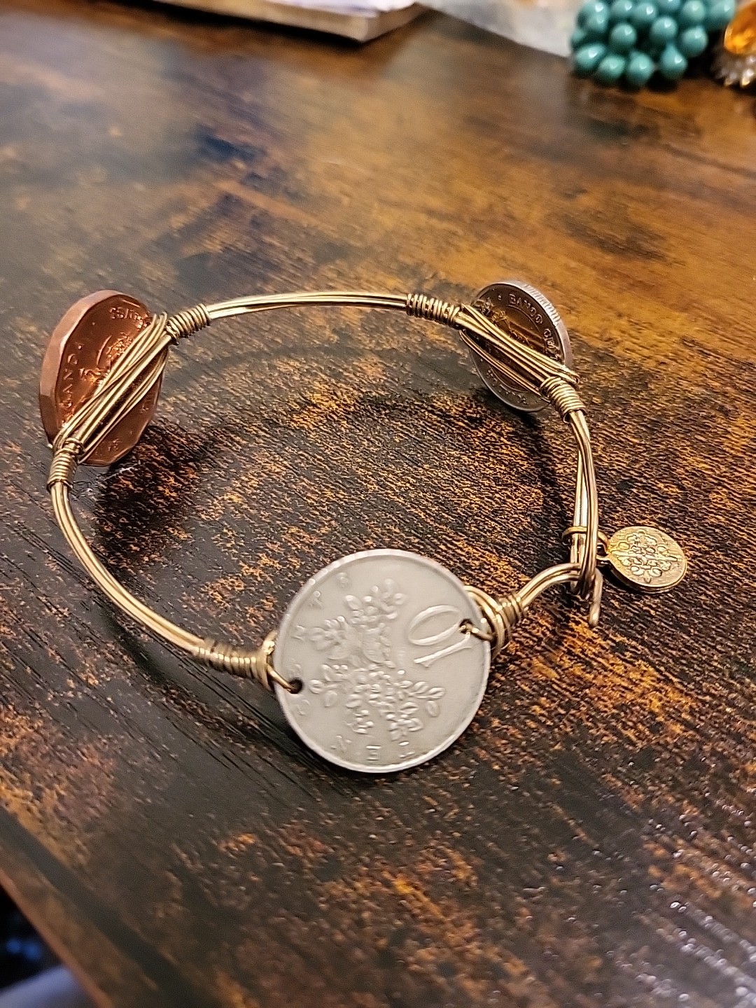 World Coins Bracelet with Coins from around the world Wire Wrapped