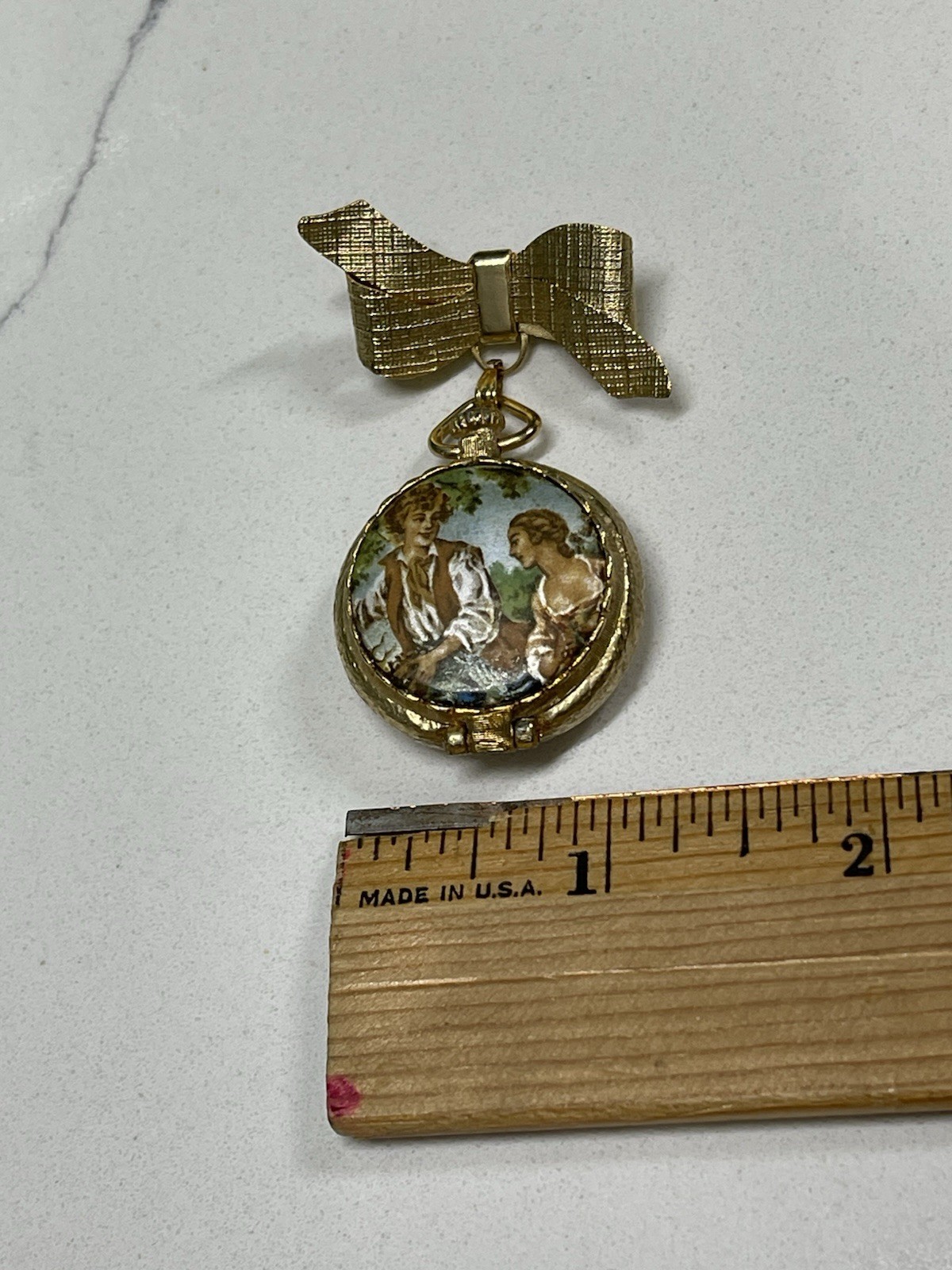 House of Fuller Solid Perfume Enameled Gold Locket Bow Brooch Unused