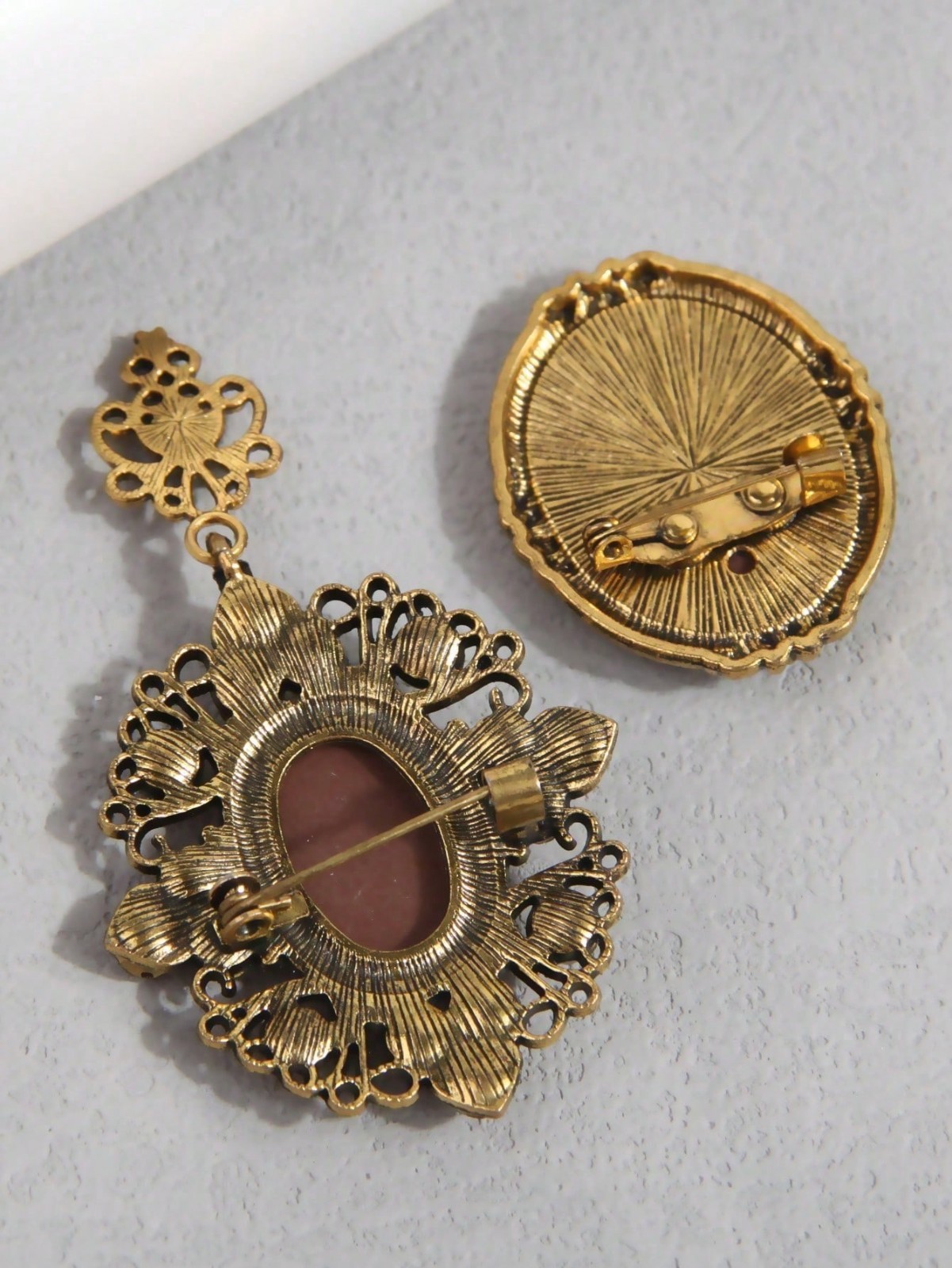 2 Pcs Blue Elegant Victorian Vintage Court Style Cameo Brooch Pin Lady Portrait