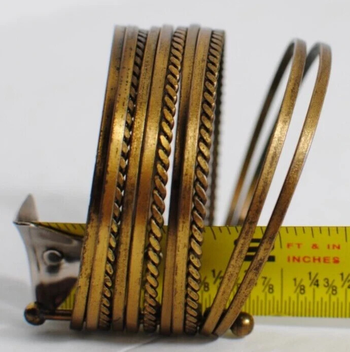 Vintage Cuff Bracelet Eleven Bands Antique Bronze Color 3 inch Across Open