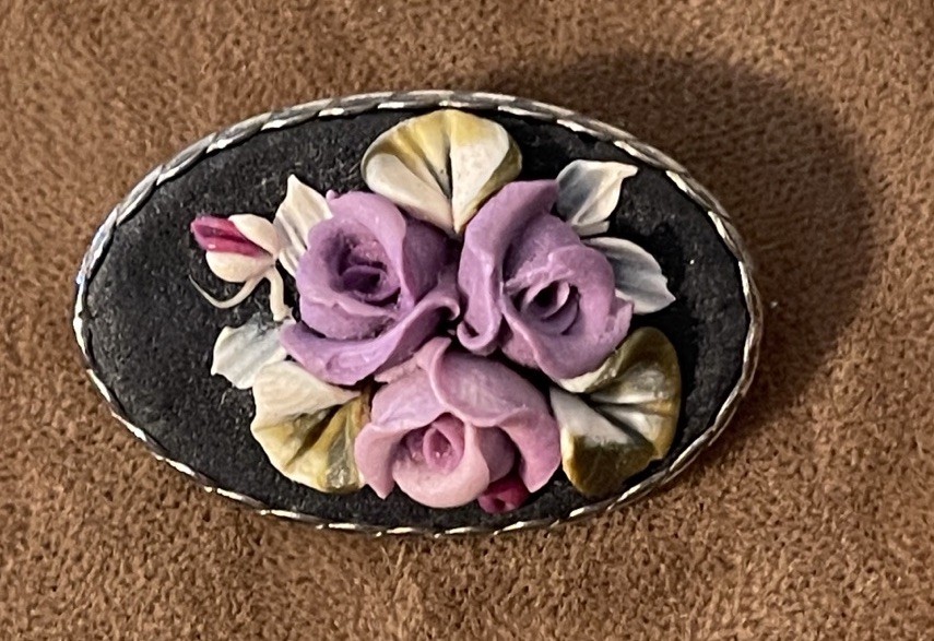 Vintage Floral Clay Petite Victorian Cameo Brooch