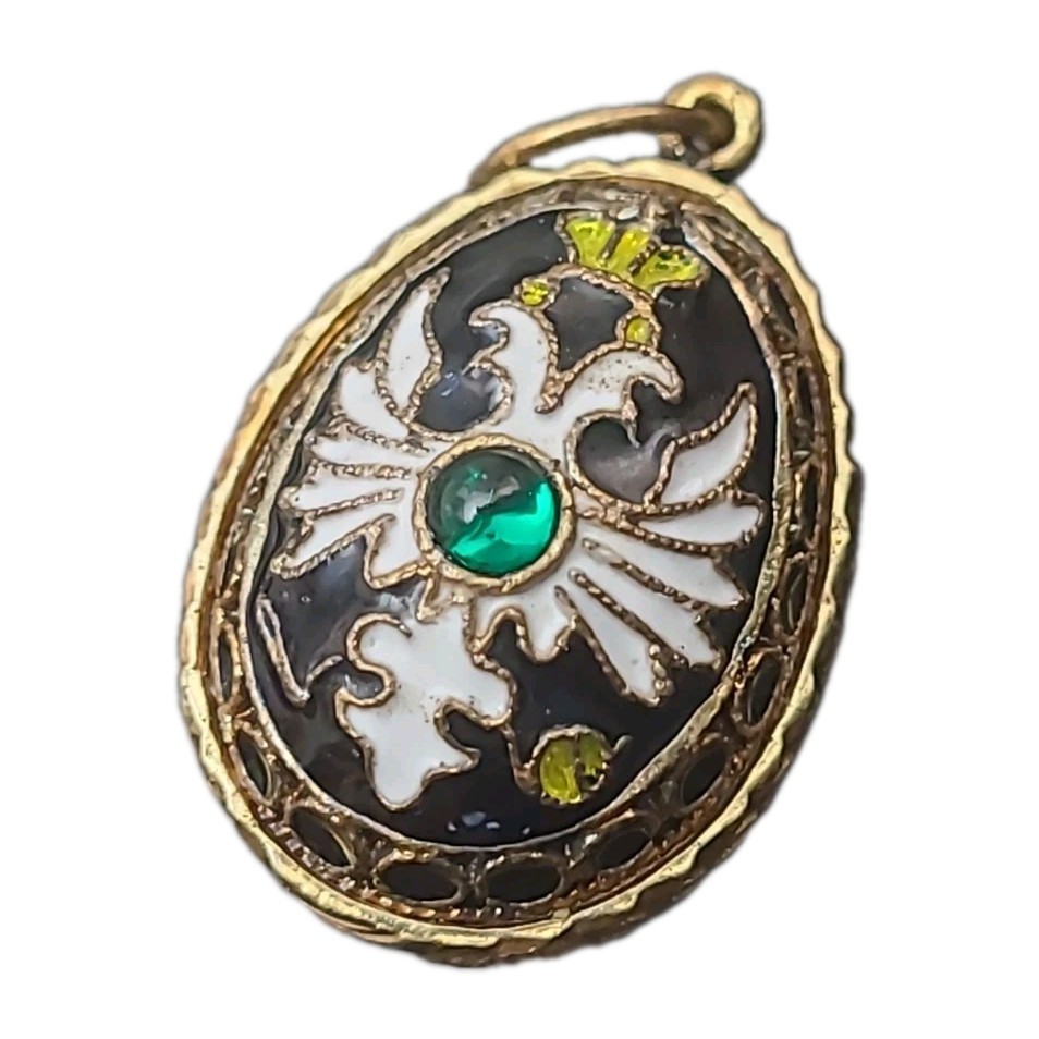 Vintage 925 Sterling Silver Gold Wash Enamel Style Egg Charm ¾”x⅝”x½” 8g