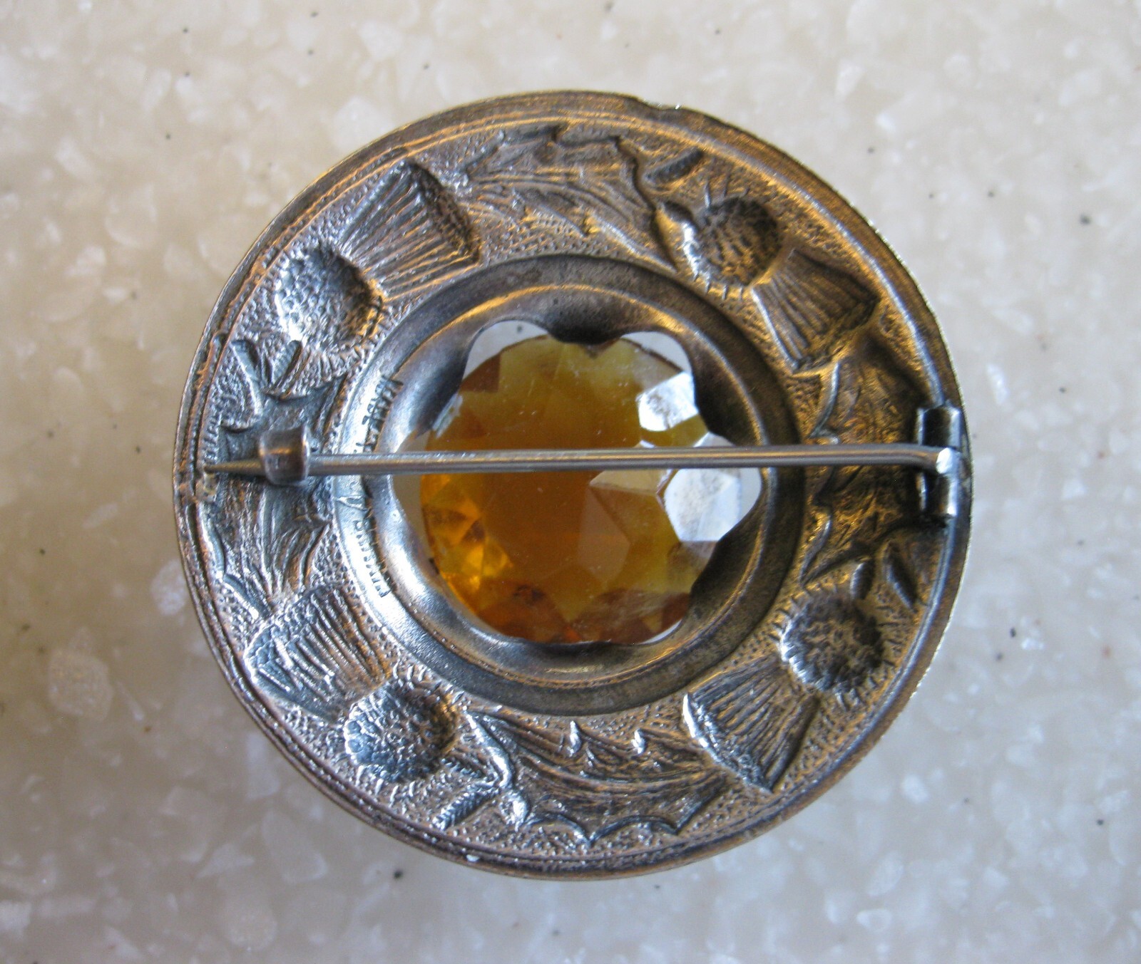 Antique Celtic Scottish Thistle Kilt Pin Brooch Citrine / Made in Great Britain