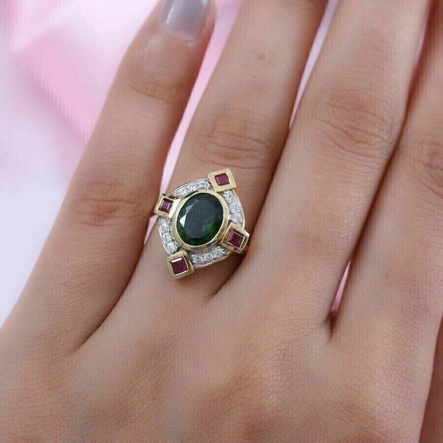 3.50Ct Art Deco Style Green Lab Created Emerald Anniversary 14K Gold Finish Ring