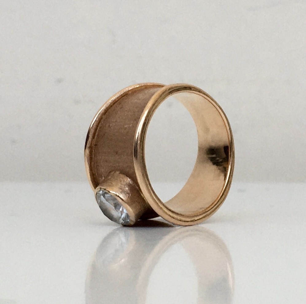 Vintage Original Soviet Solid Rose Gold Rock Crystal Ring 583 14K USSR Ring