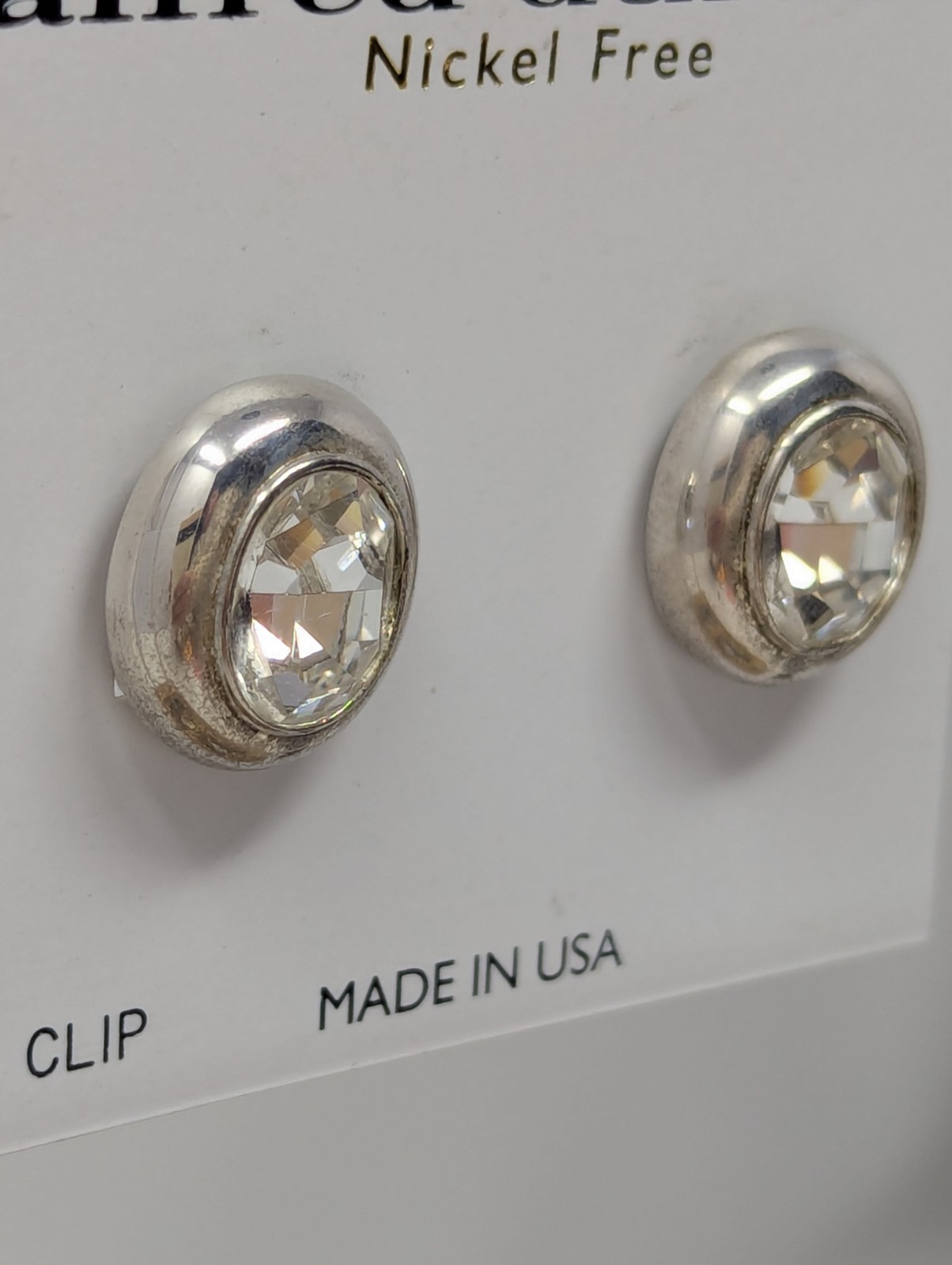Vintage Alfred Dunner Crystal Clip-On Earrings Silver Tone Nickel Free USA