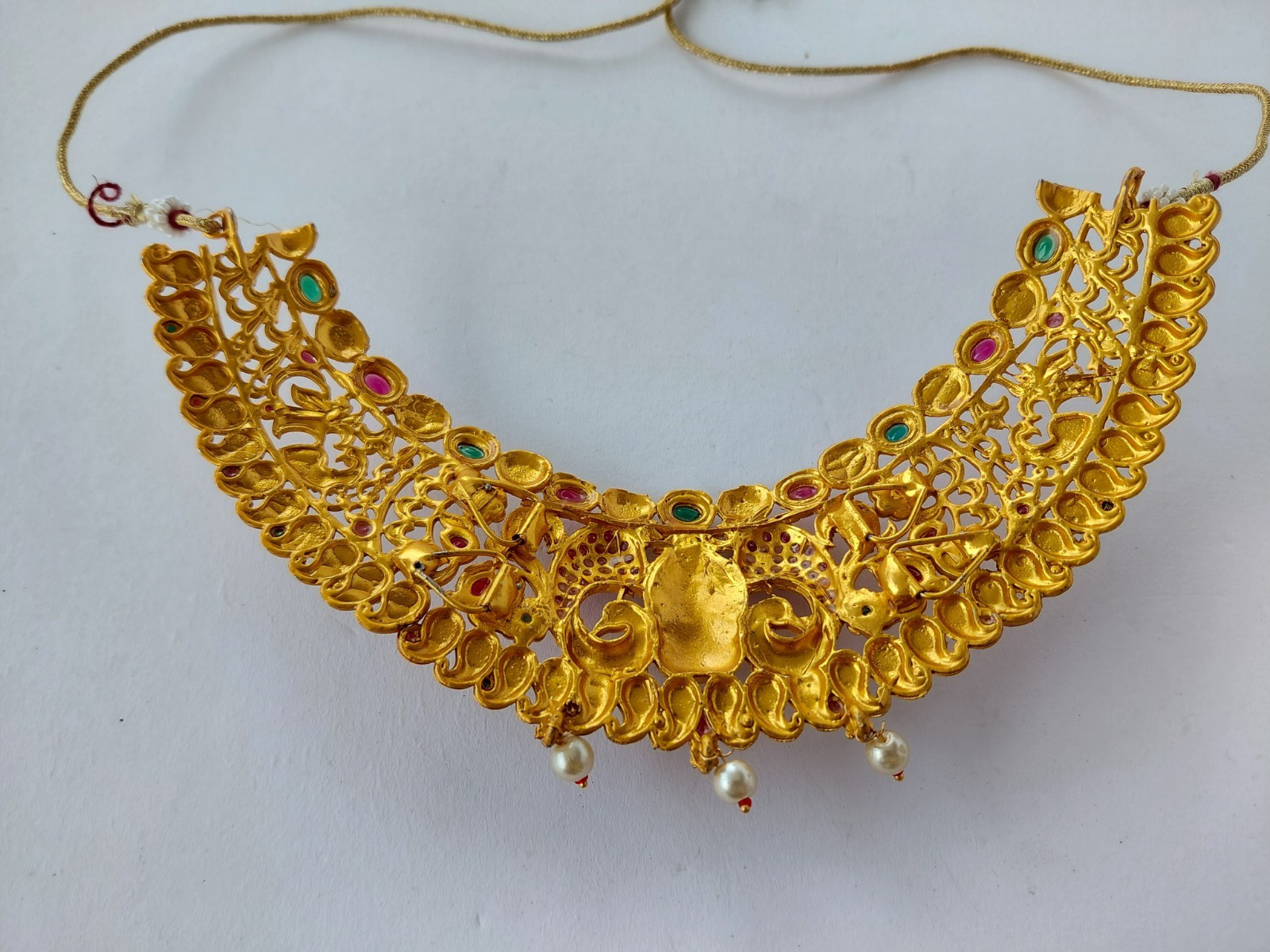 Vintage Necklace Indian Kundan Bridal Gold Tone Multicolor Stones Pearls Choker