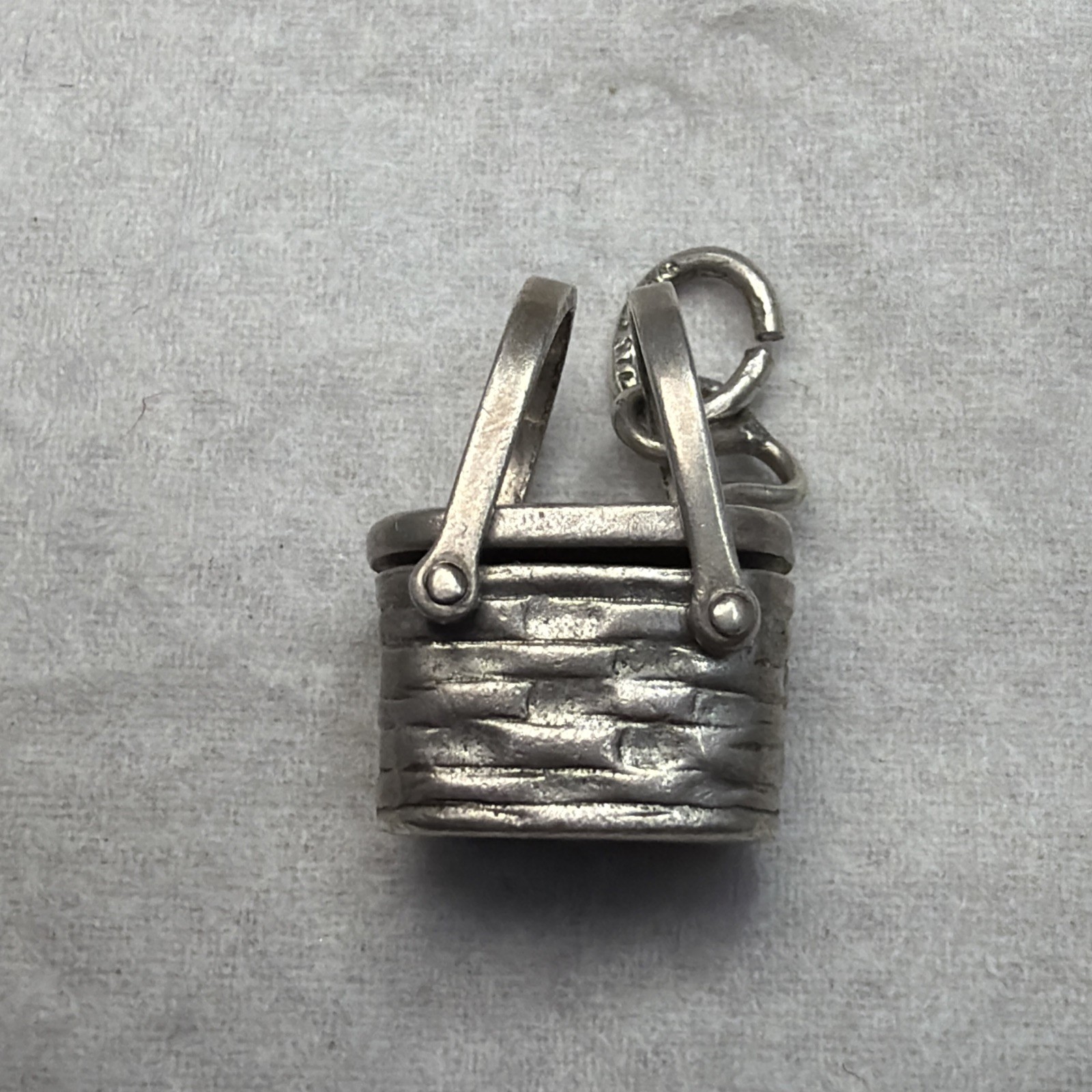 Antique 50’s Wells Sterling Silver 925 Rare Picnic Basket Charm Double Handle