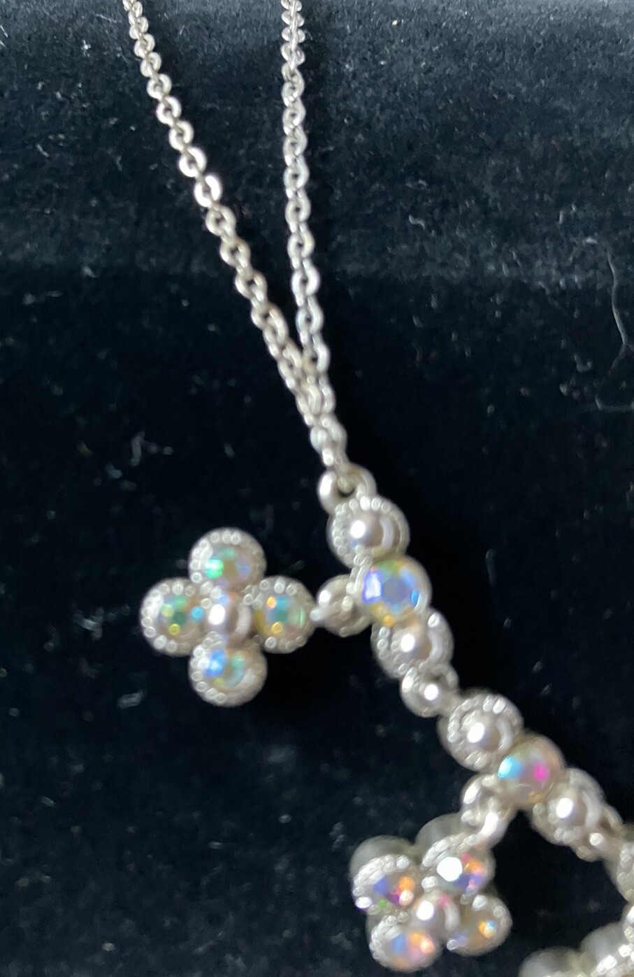 Vintage Napier Aurora Borialis Rhinestone Necklace And Earring Set 16 Inches