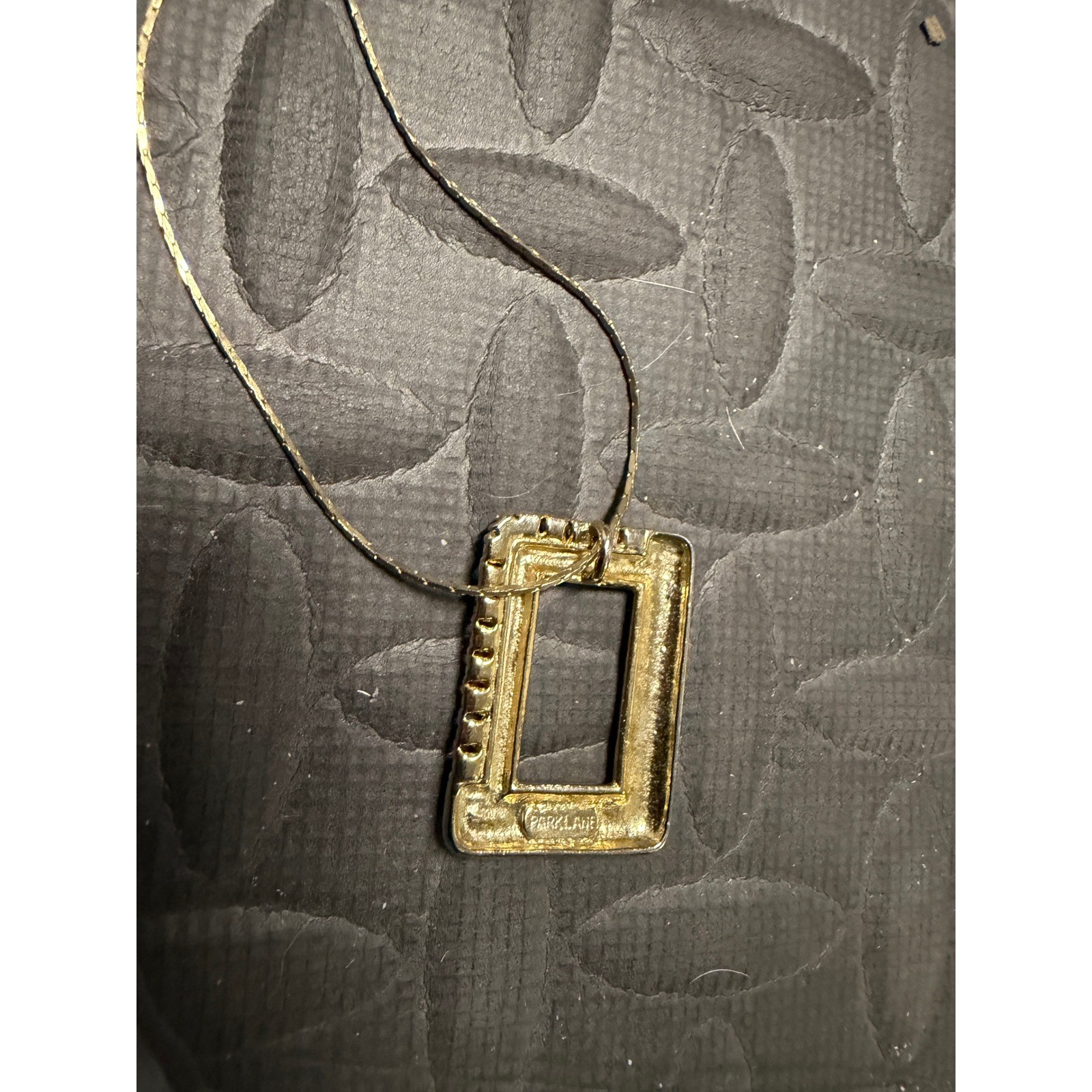 Park Lane Necklace Gold Tone Vintage Rhinestone Rectangle Pendant Signed 80s