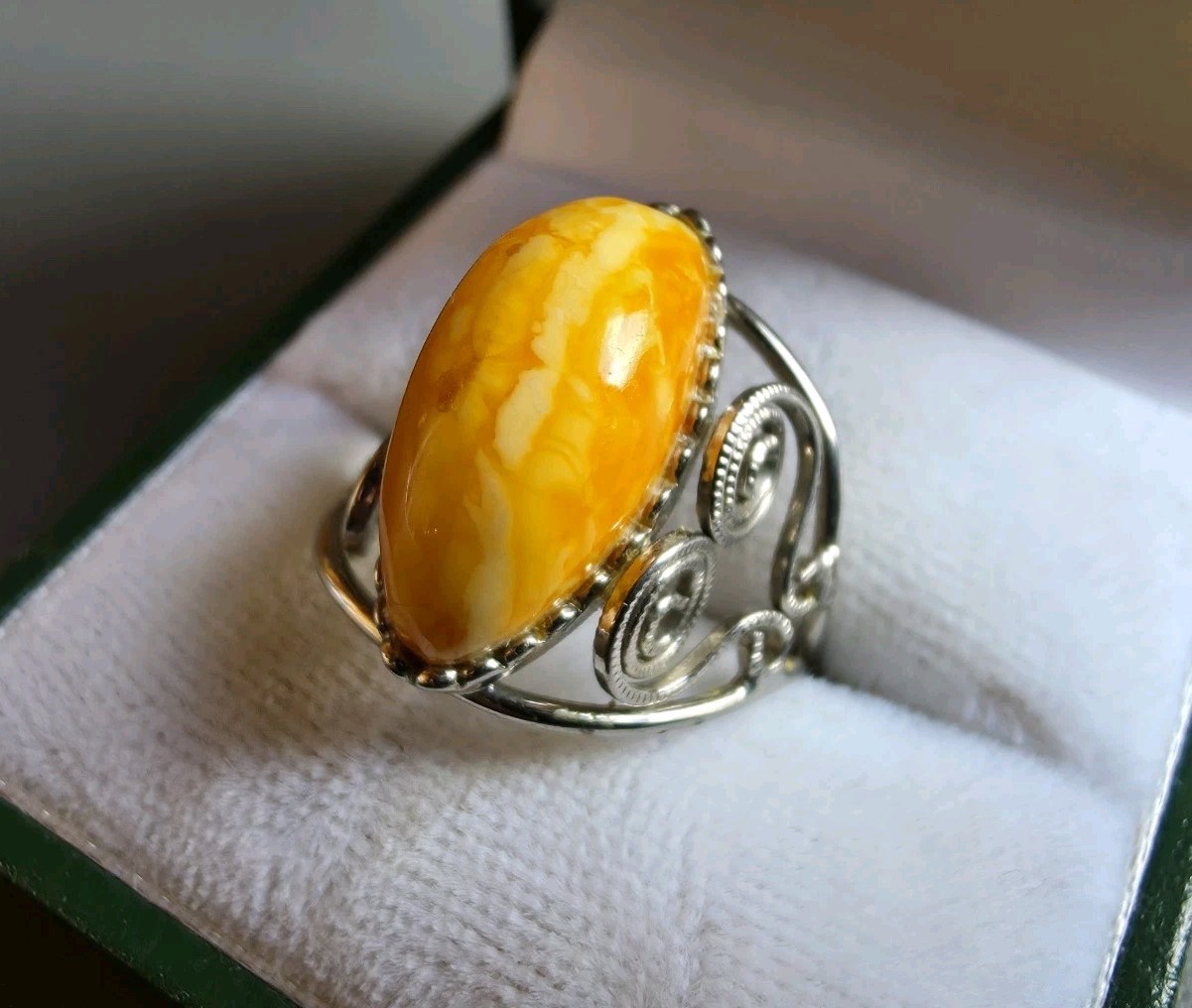 Vintage cupronickel Ring with Amber. USSR Size 7.5