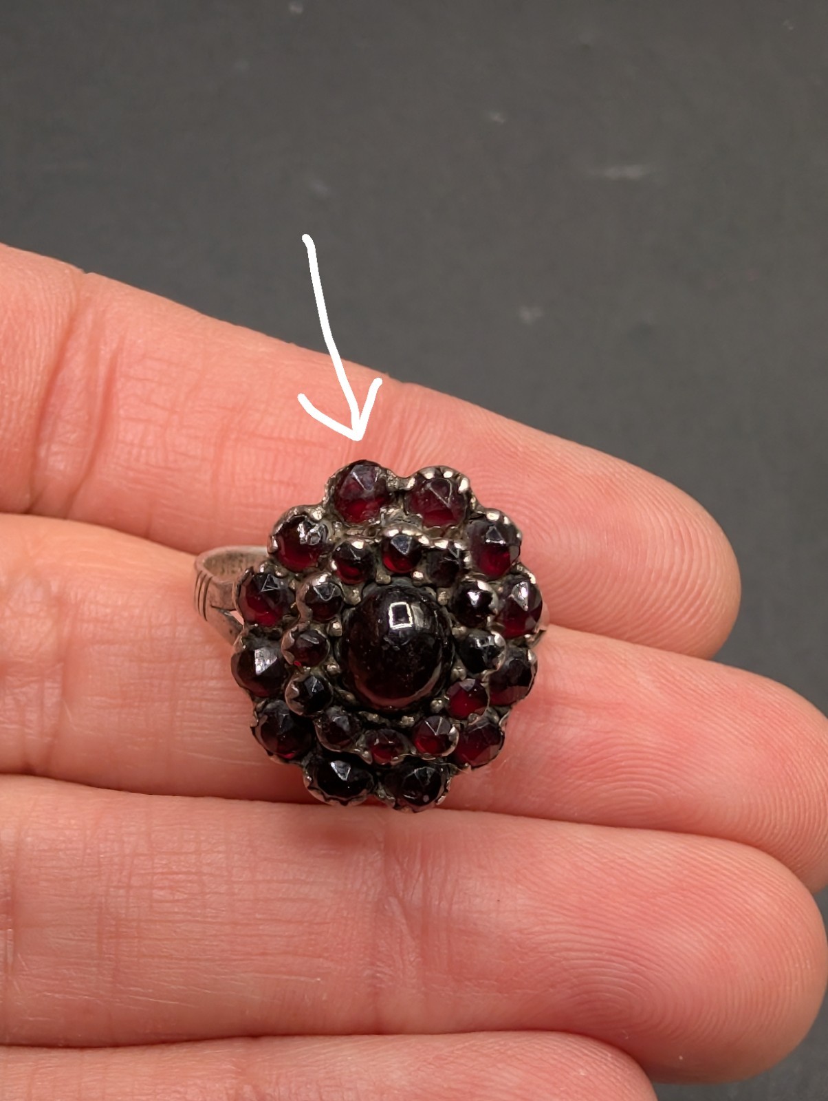 Vintage Sterling Silver Rose Cut Garnet Bohemian Czechoslovakia Ring Sz 8 ⚠️Read