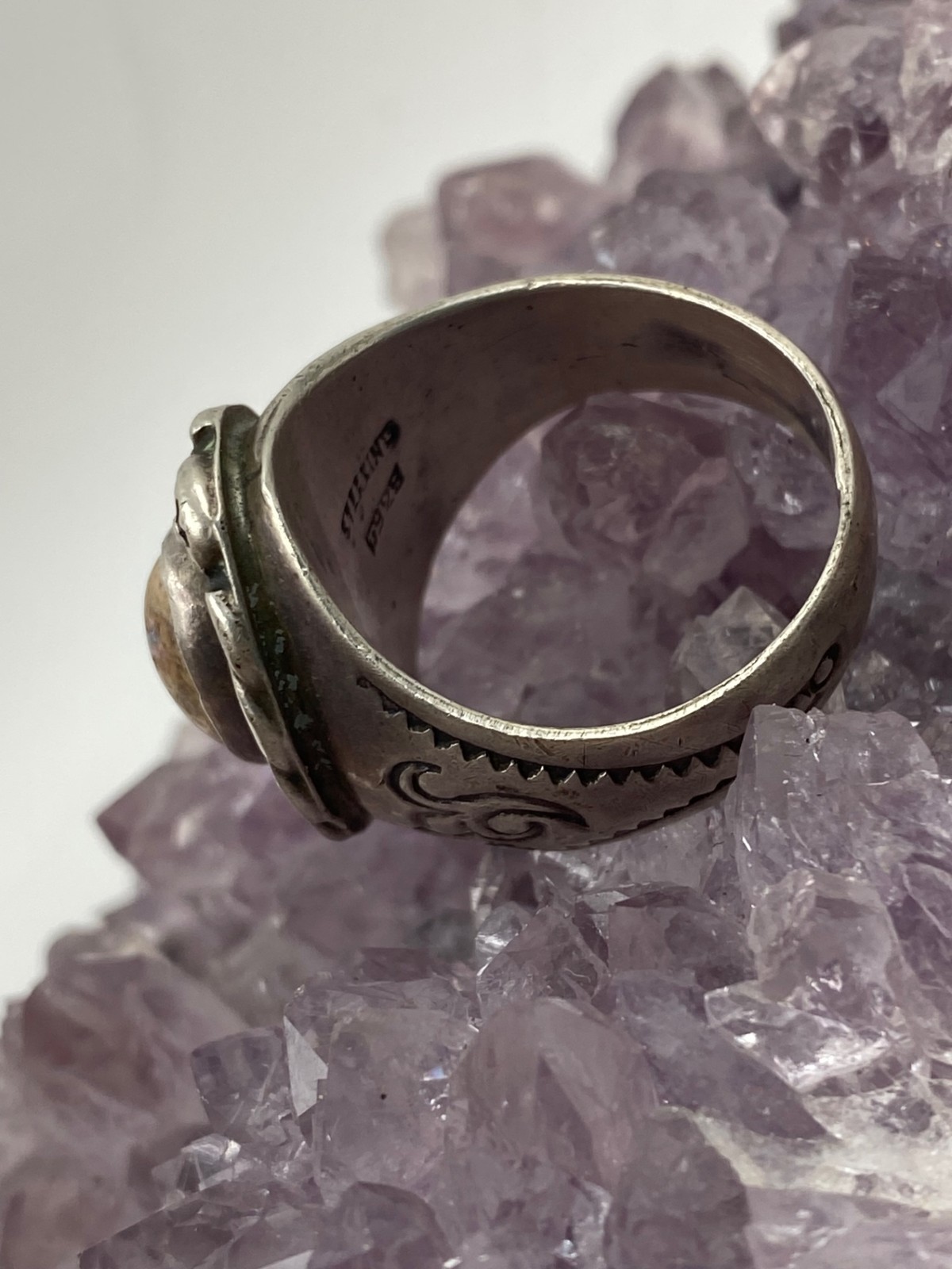 Vintage Sterling Silver Boulder Opal Ring Size 11