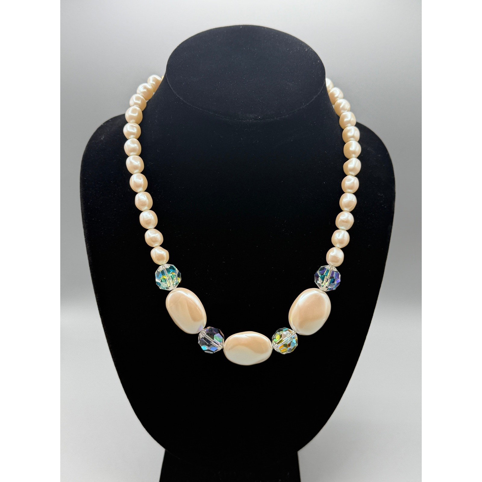 Vintage YSL Yves Saint Laurent Faux Pearl and Crystal Statement Necklace #1049