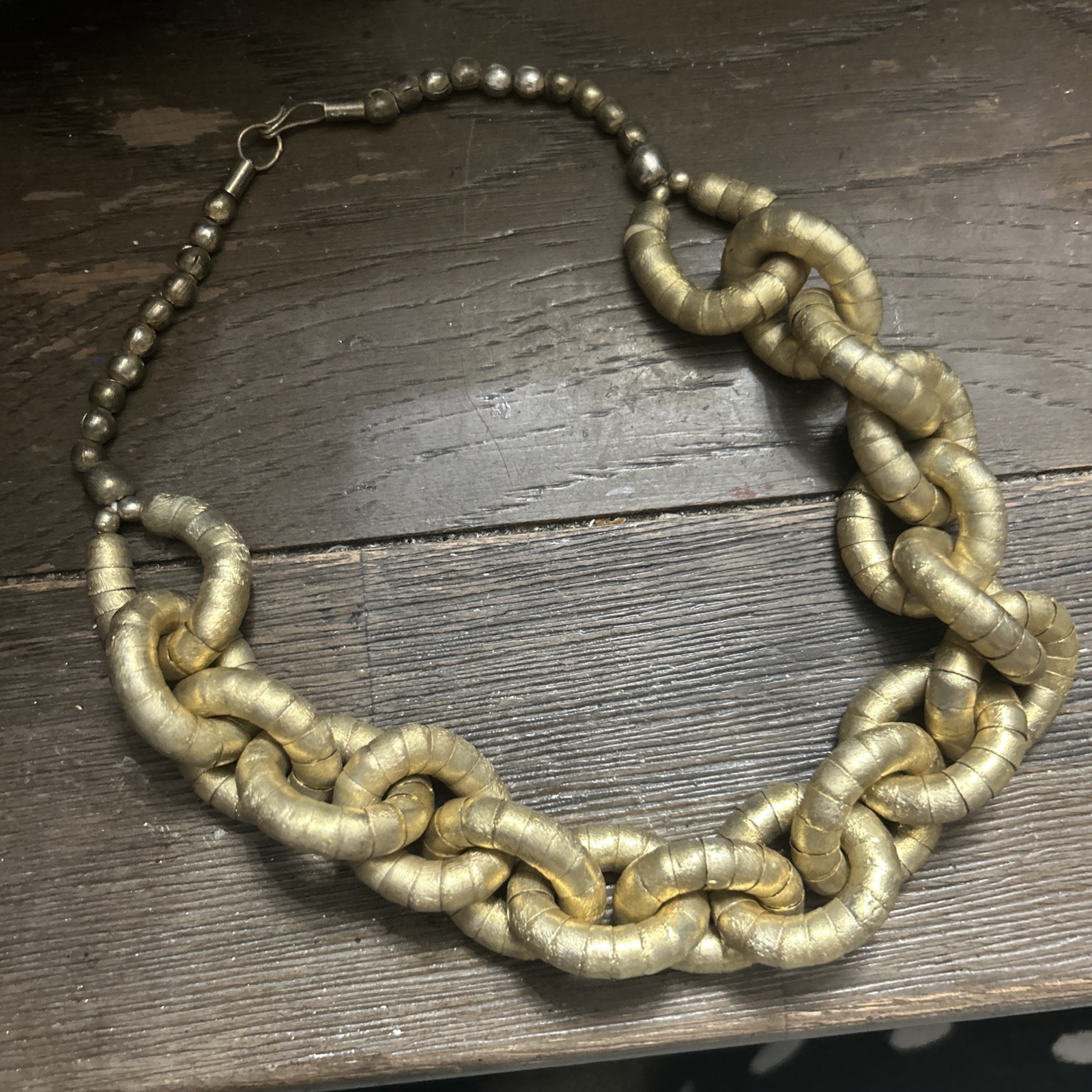 Vintage Modernist Style Copper tone Curb Chain Collar Necklace Handcrafted