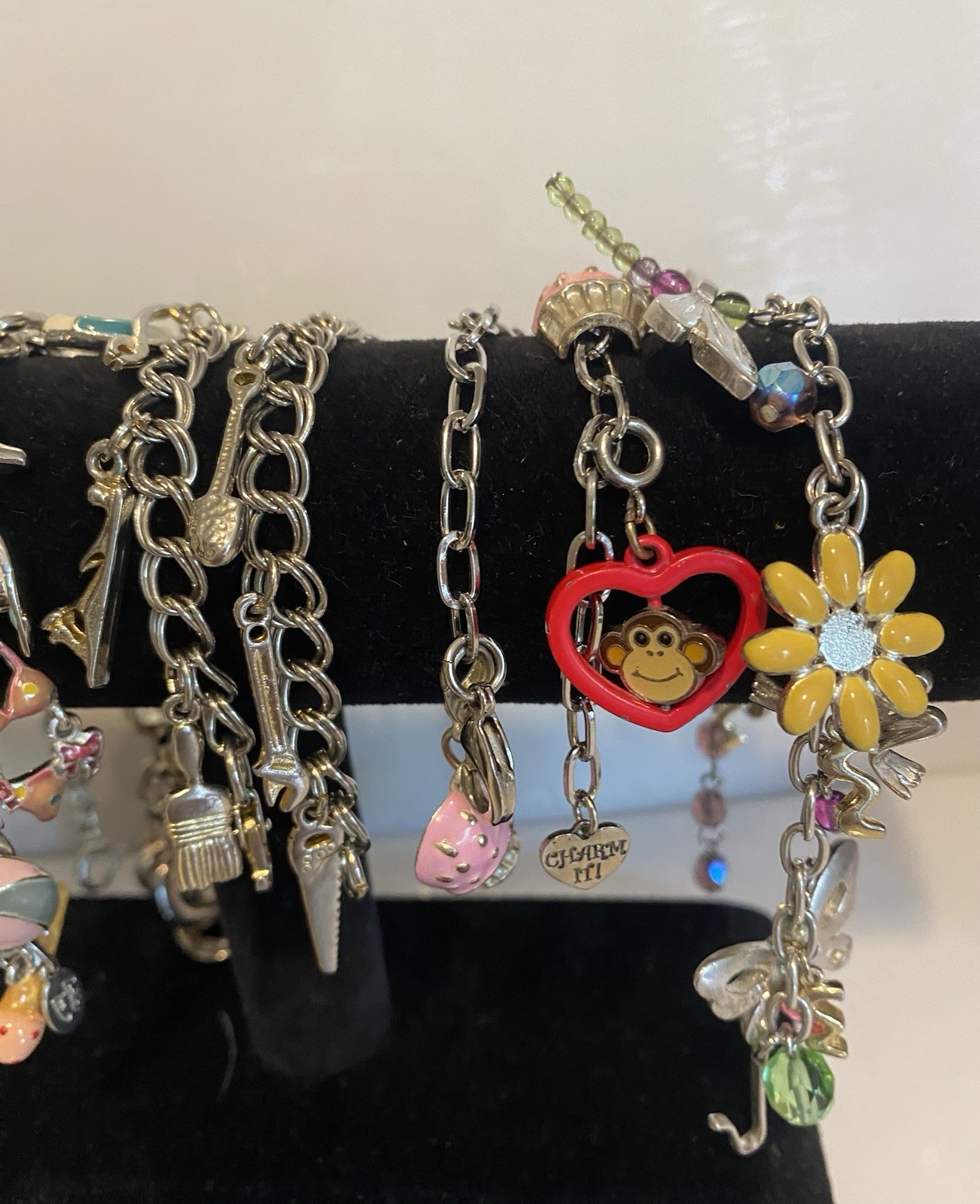 Vintage Charm Bracelets 5pc Layered Collection Silver Tone Chains 100+ grams