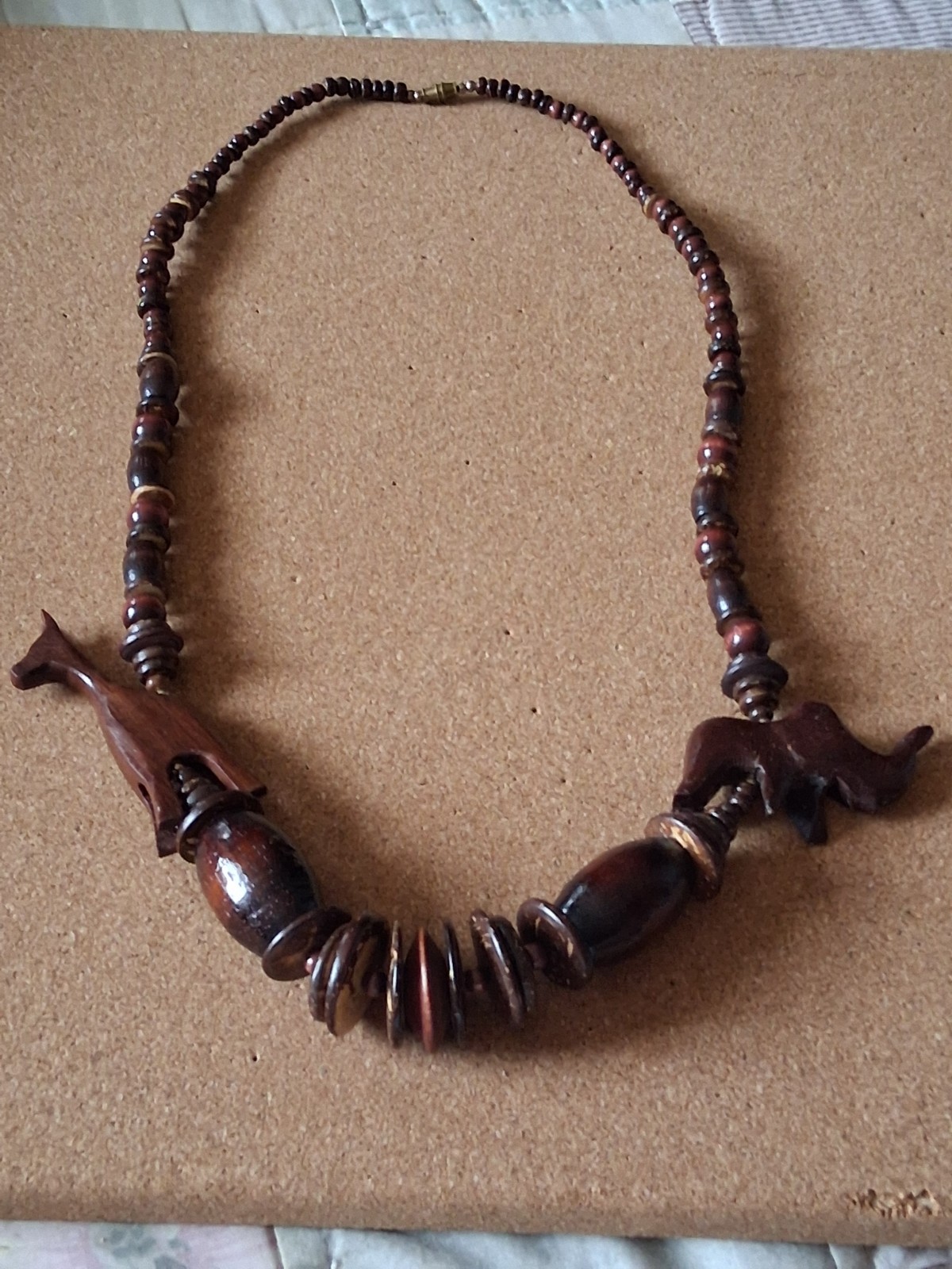 Vintage African Safari Style Statement Piece With Hand Carved Animals And Beads