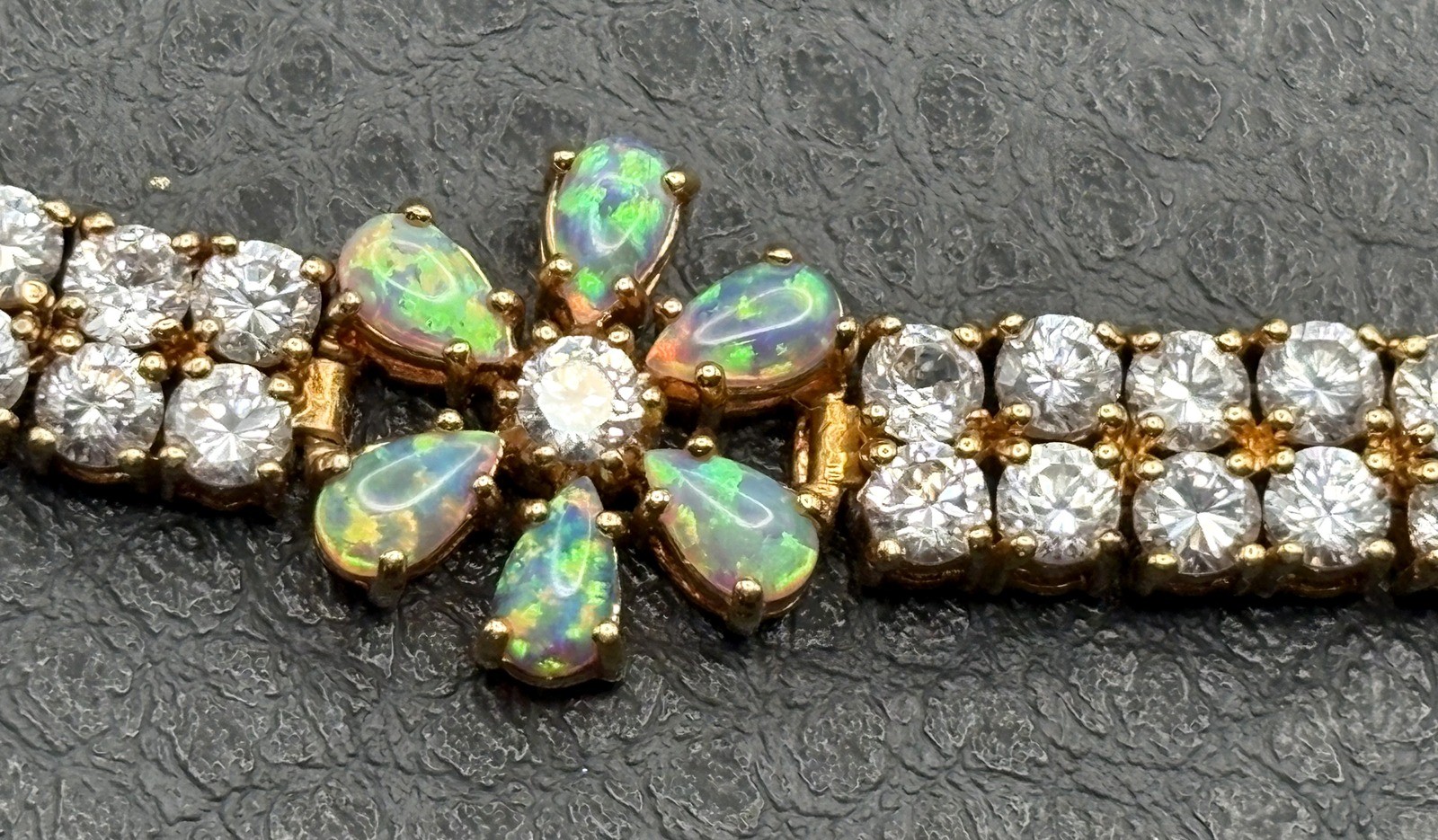 VTG Vermeil Sterling Silver 925 Opal & CZ Tennis Flower Boho Bracelet Floral 8”