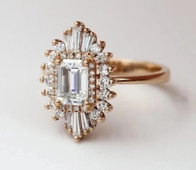 2Ct Emerald Cut Lab Created Diamond Engagement Gift For her 14K Gold Finish Ring