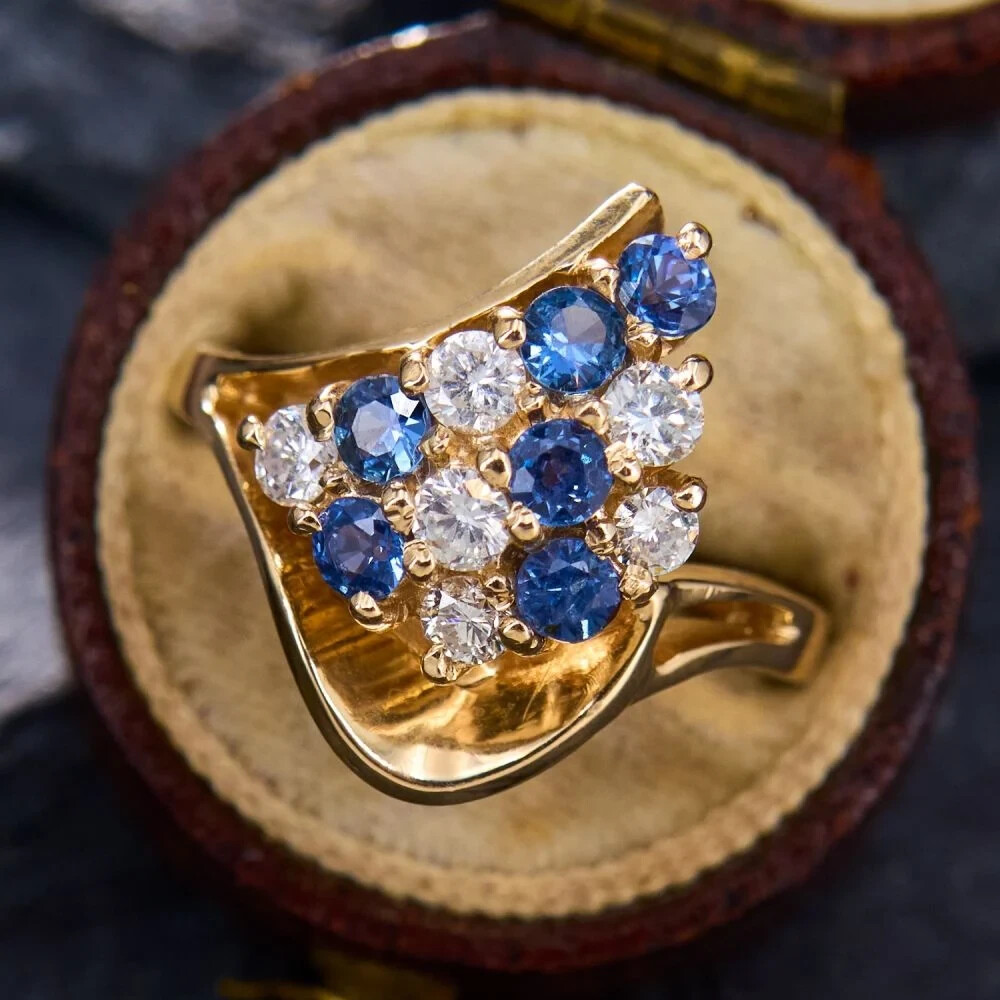 Vintage Round Cut Lab Created Sapphire Engagement Ring 14K Yellow Gold Plated
