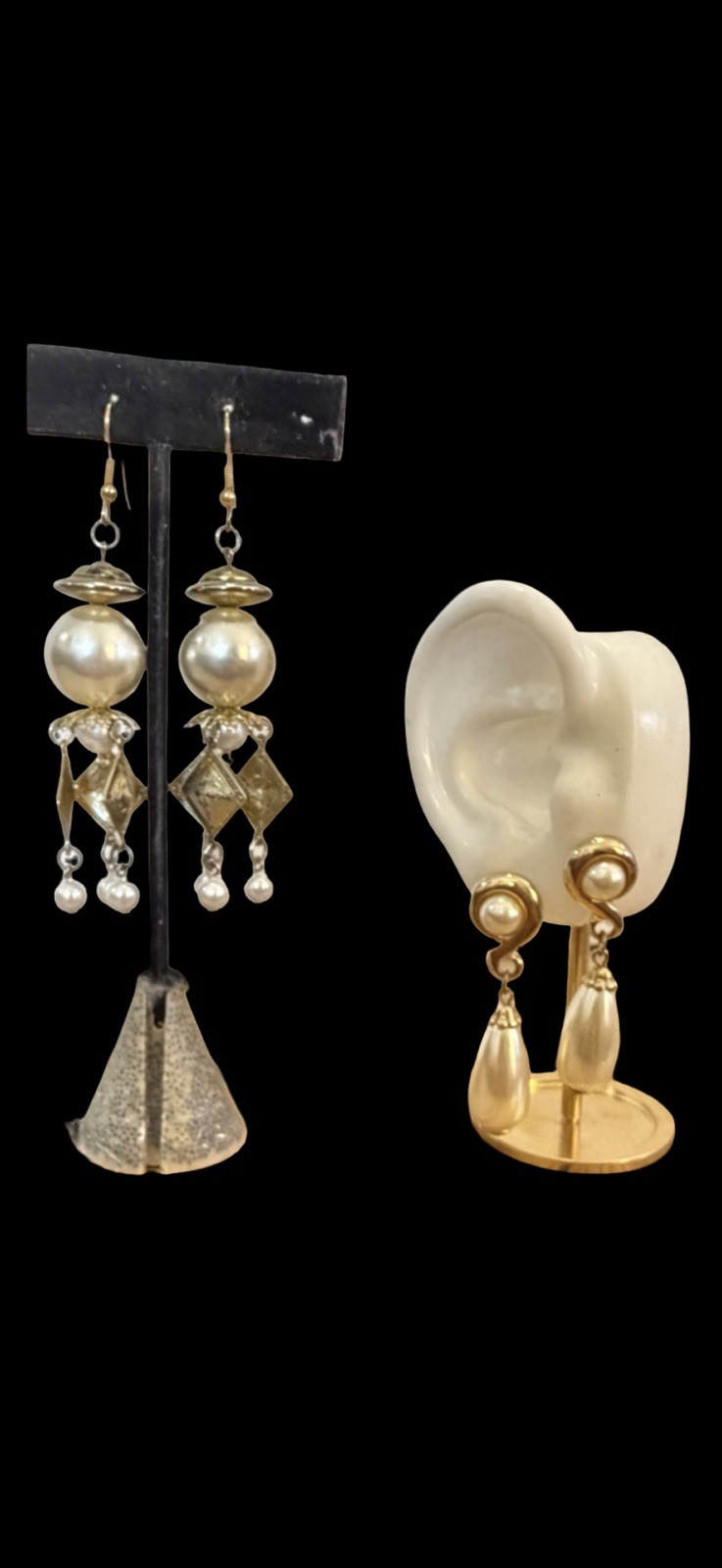VTG Gold Tone Dangle Faux Pearls Earrings LOT 2 Pierced Lobe LIGHTWEIGHT READ 2″