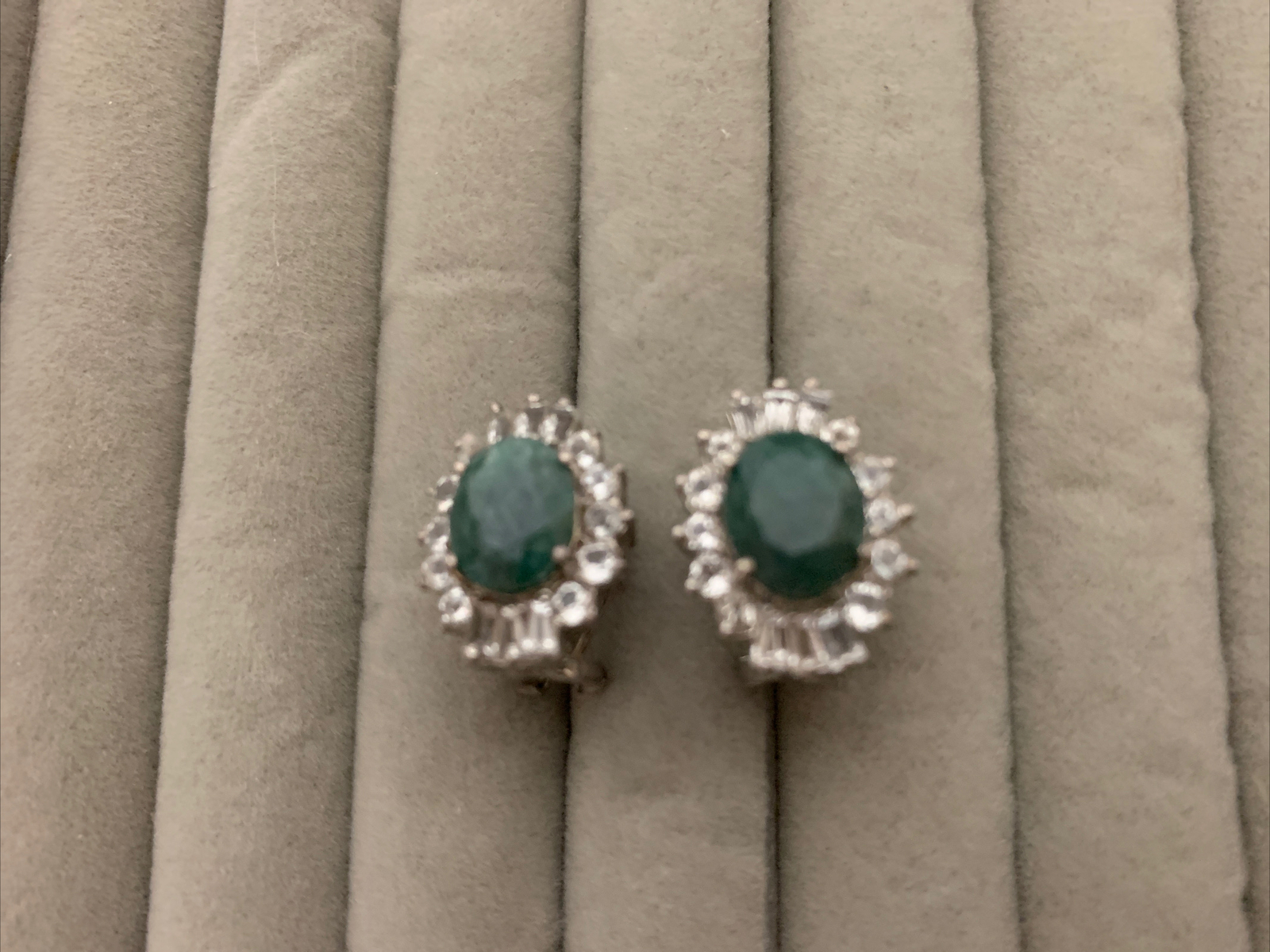 Vintage Sterling Fadi India Labradorite Cabochon & Cubic Zirconia Stud Earrings