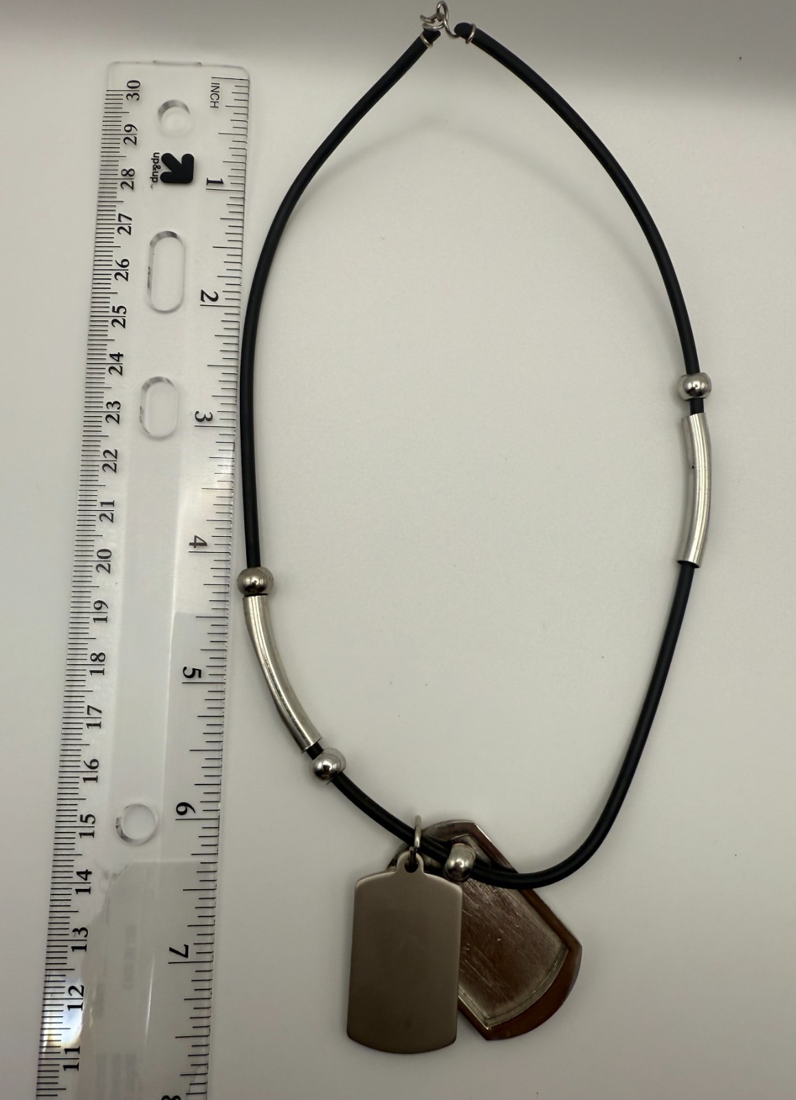 Black Cord Necklace with Silver-Tone Dog Tag Pendant