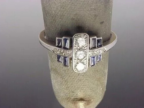3.5Ct Art Deco Style Lab Created Diamond & Sapphire Anniversary 925 Silver Ring