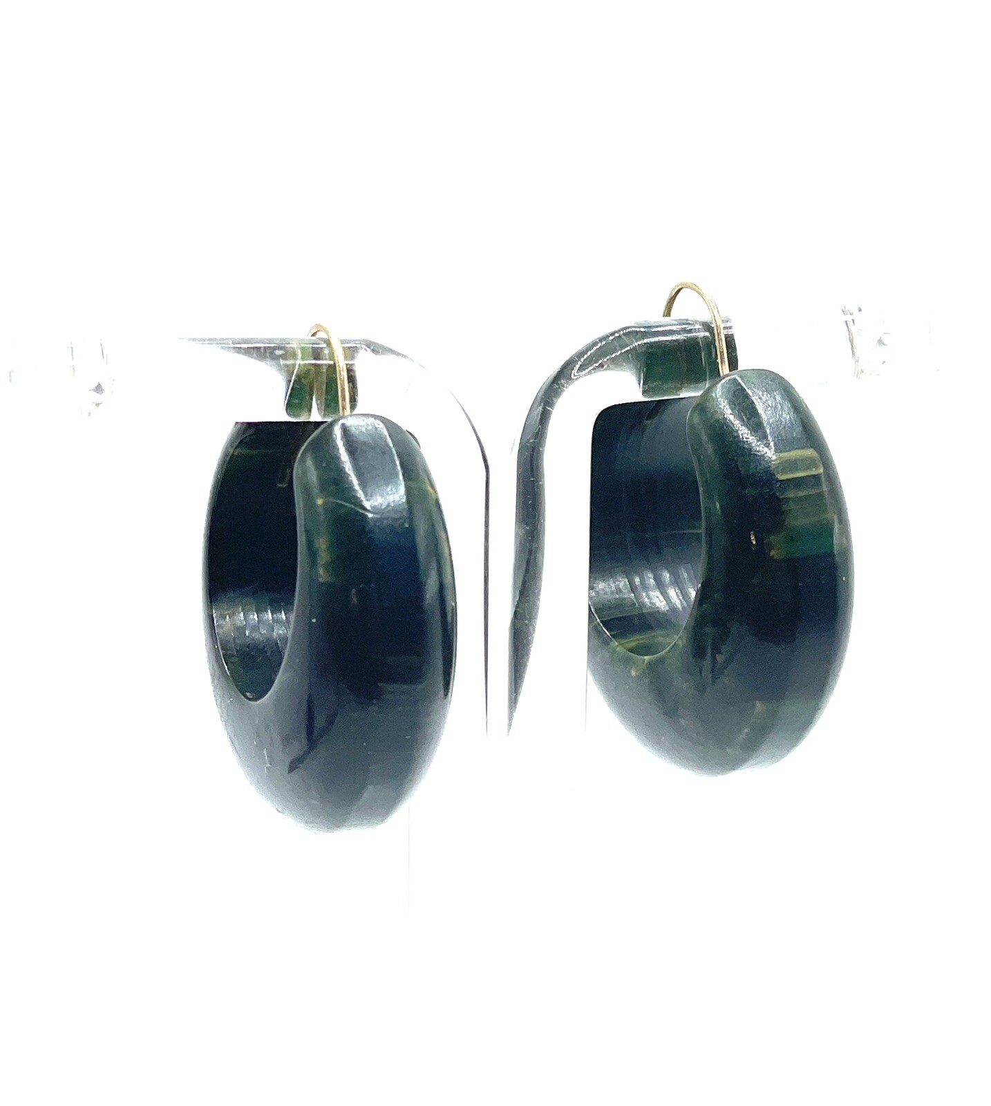 Bakelite Creamed Spinach Green Chunky Hoop Earrings Unusual Rare Vintage