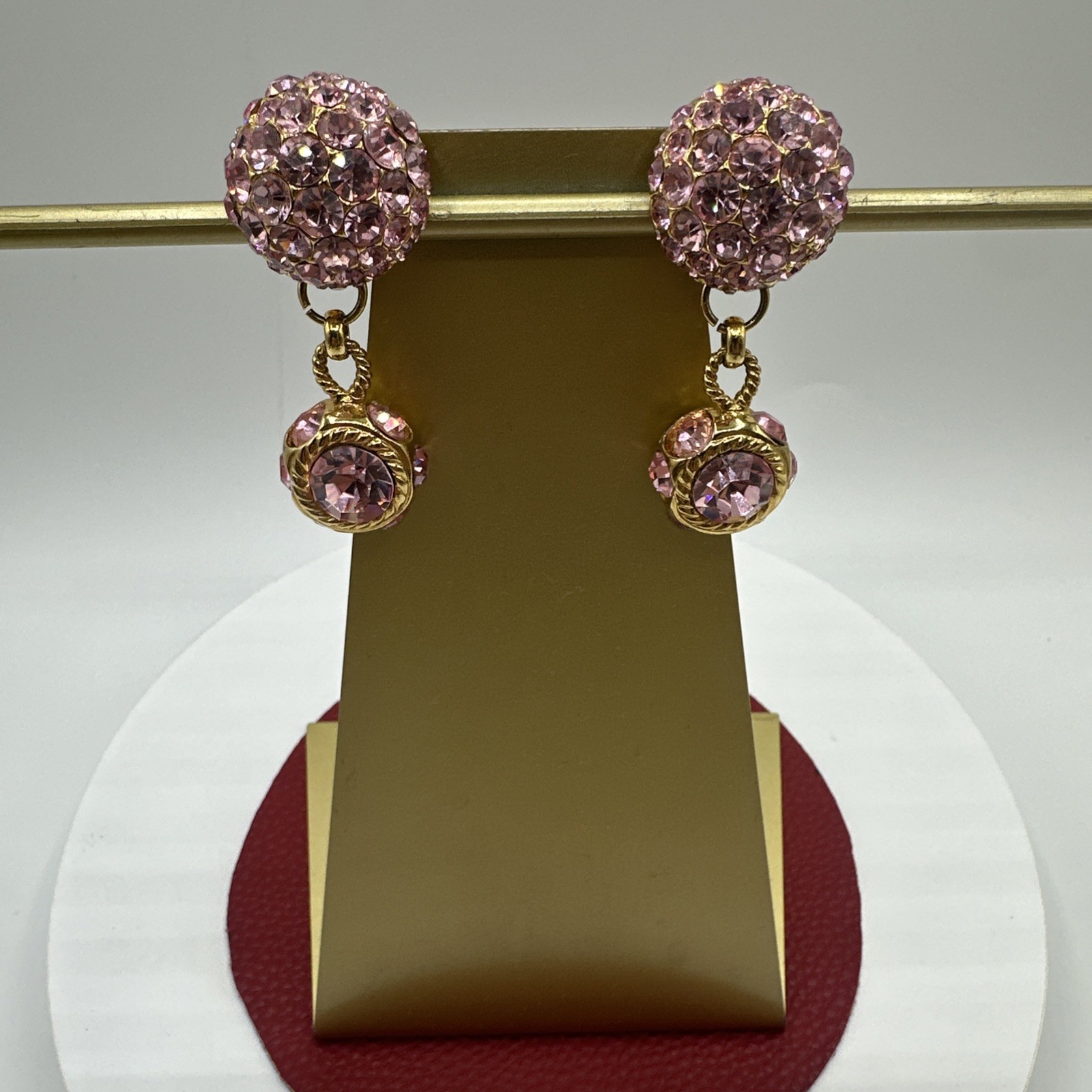Vintage Sparkling BLANCA Clip on Pink Rhinstones Dangle Earrings. See pics.