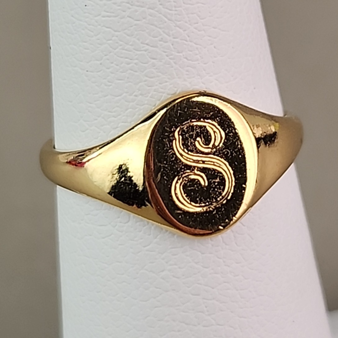 Signet Ring Etched S Monogram Gold Plated Child Pinky Small 5