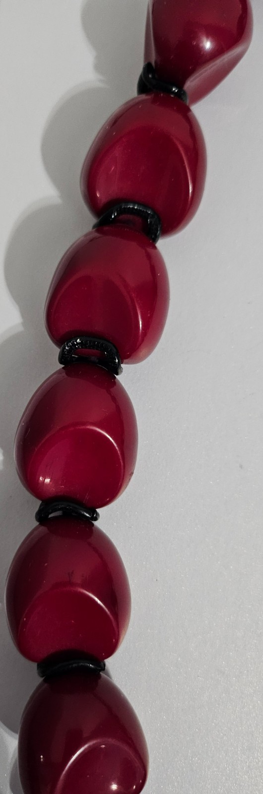 Vintage Large Statement Red Fancy Cut Bead Necklace 30″ Adjustable Good weight