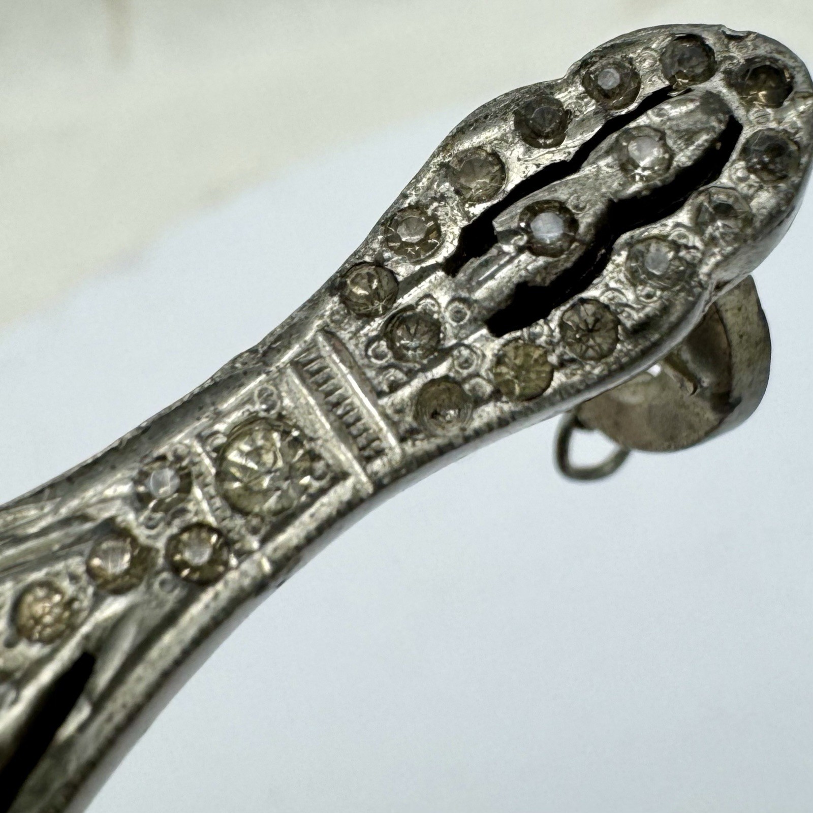 VTG Art Deco Crystal Rhinestone Pot Metal Elongated Amulet Pendant 3” AS IS