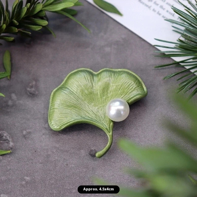 Green Leaf Pearl Plant Brooch Stick Pin Flower Vintage Style New Elegant