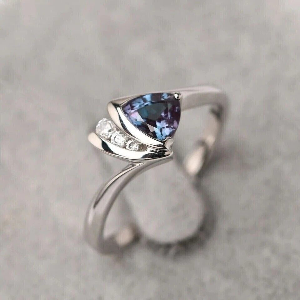 2.85Ct Lab-Created Alexandrite Engagement Anniversary 14K White Gold Finish Ring