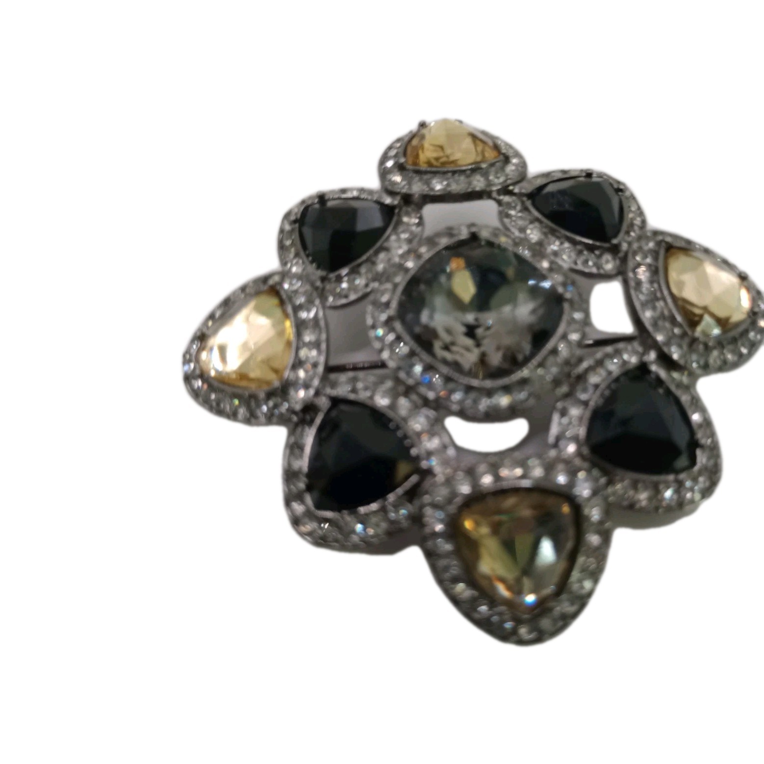 Vintage Style Premiere Design Brooch Black Topaz Glass Art Deco Pin 2 1/2 in D