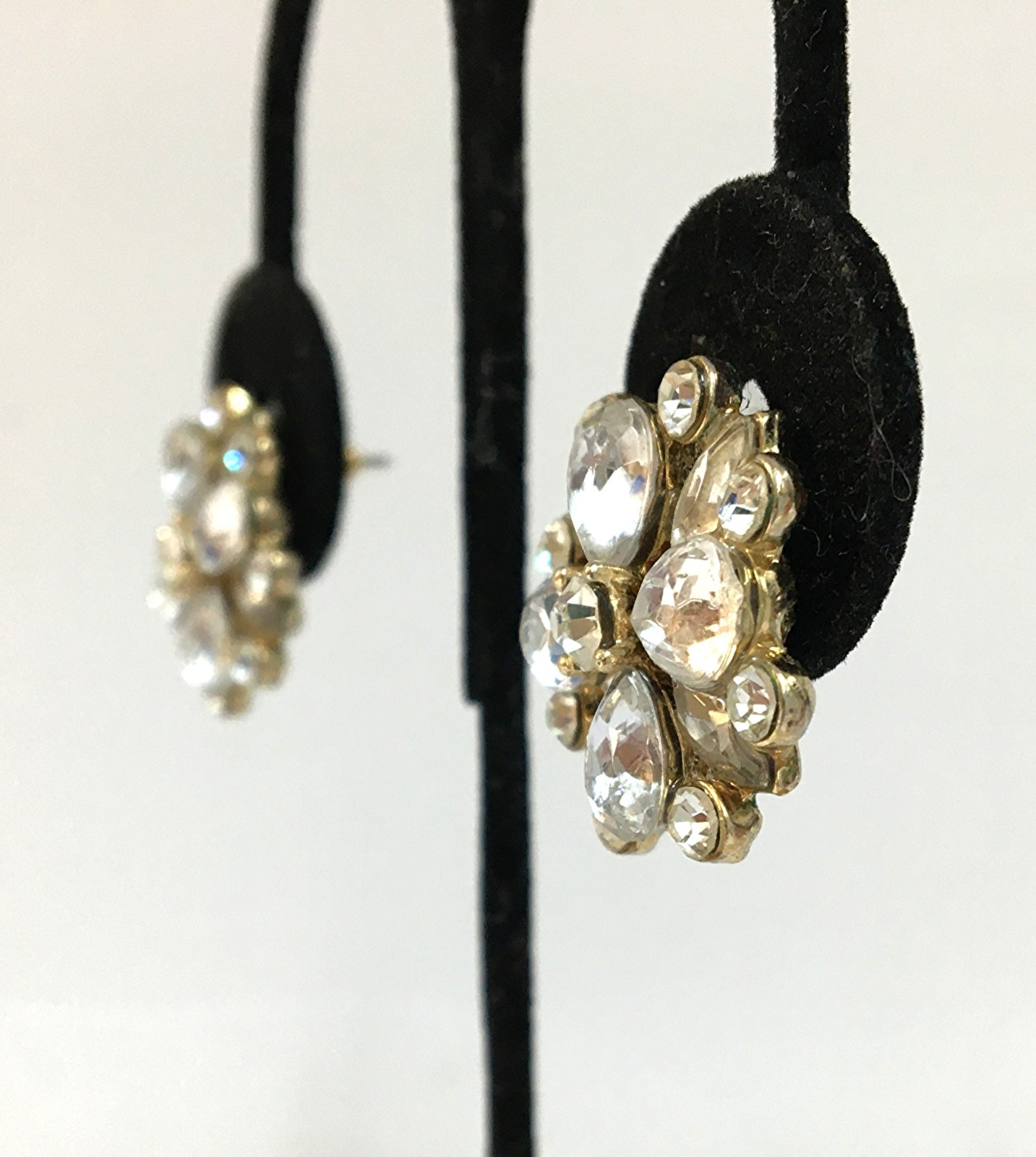 Rhinestone Cluster Earrings Gold Tone Lobe Post Vintage