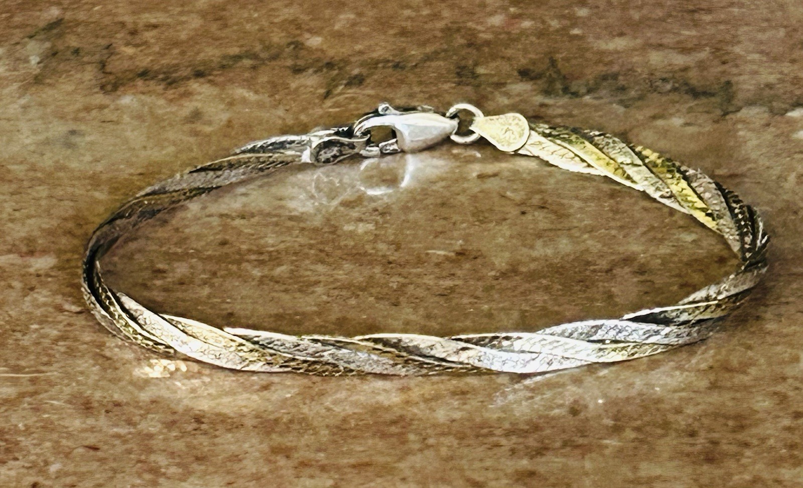 Vintage FMC Italy Bi Color Sterling Silver Woven Twist Bracelet 7” 4 MM 5.4 G