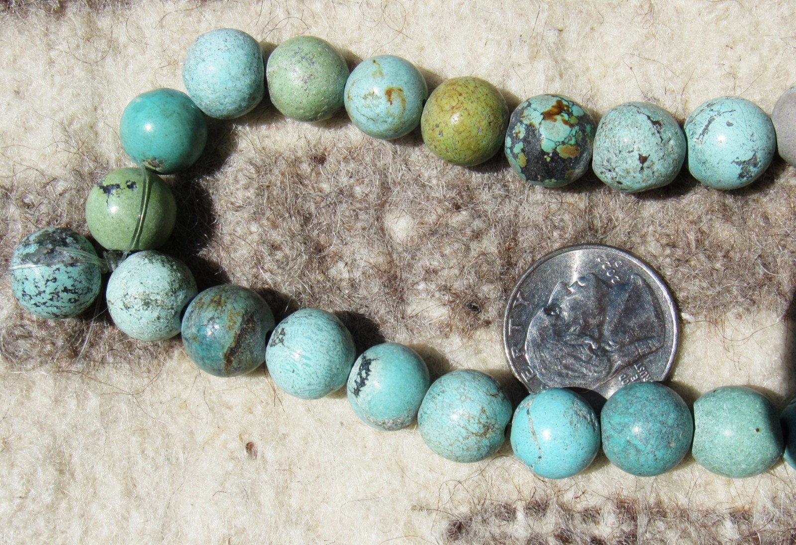 Fine Antique Vintage Chinese Natural Turquoise Bead Necklace 123Grams 29″ Hubei